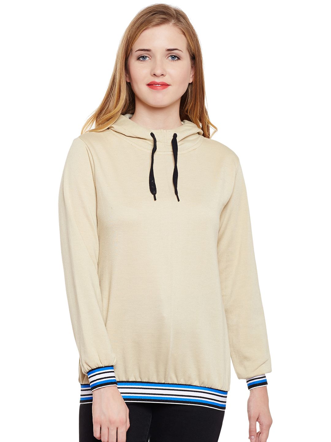 Belle Fille Women Nude-Coloured Solid Hooded Sweatshirt Price in India