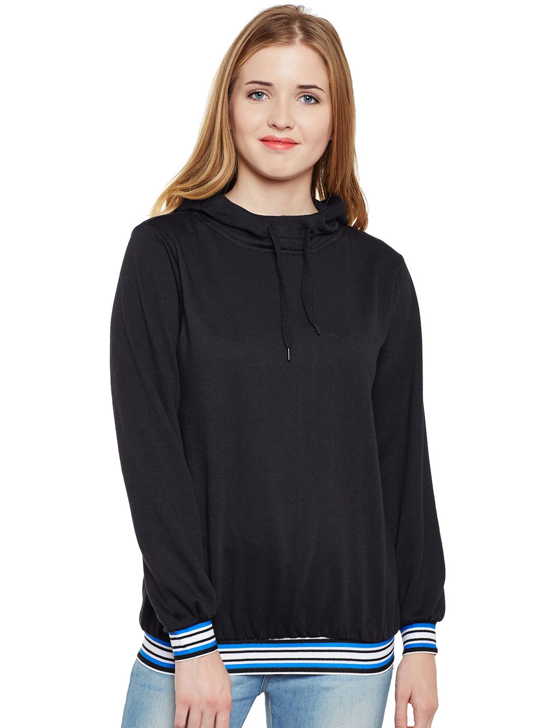 Belle Fille Women Black Solid Hooded Sweatshirt Price in India