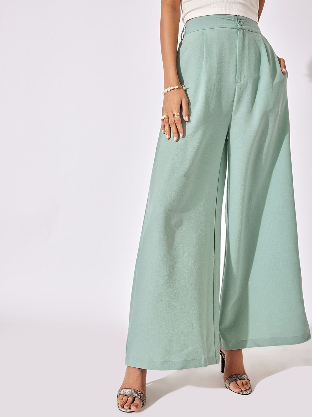 The Label Life Women Flared Pleated Trousers Price in India