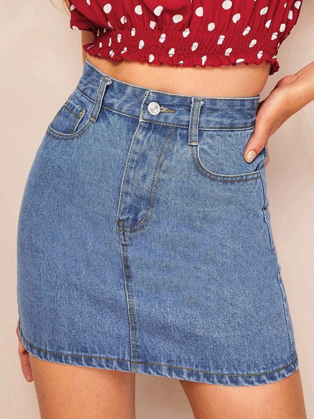 Kotty Cotton Lycra Denim A-Line Mini Skirt Price in India