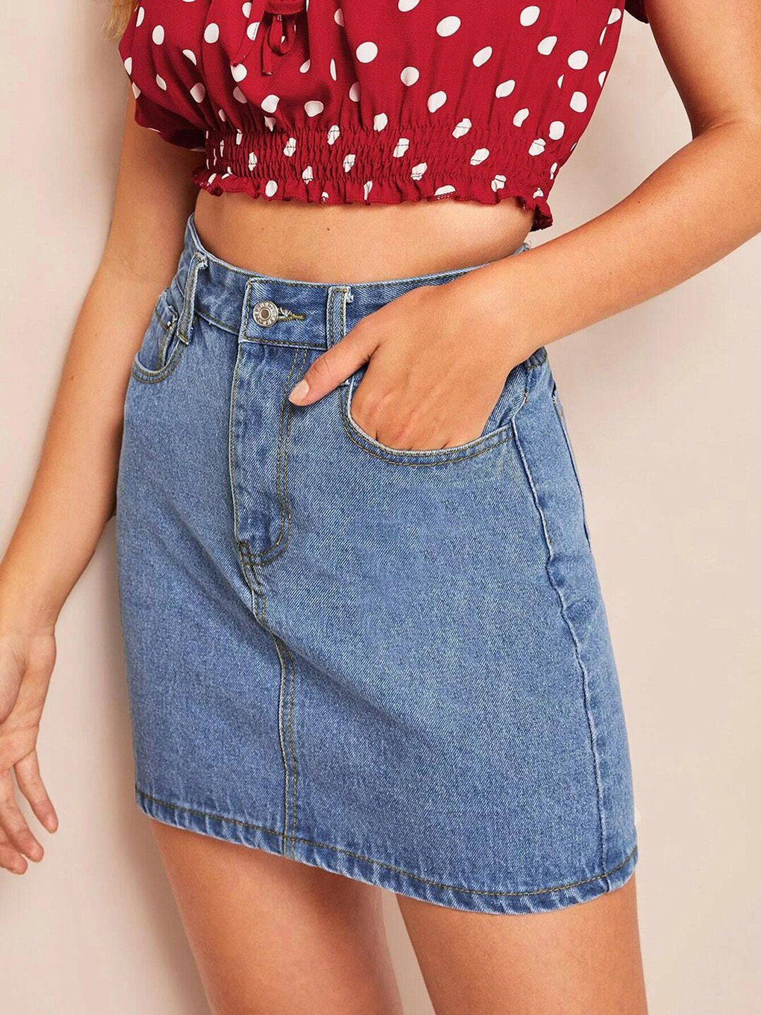 Buy Kotty Cotton Lycra Denim A-Line Mini Skirt - Skirts for Women