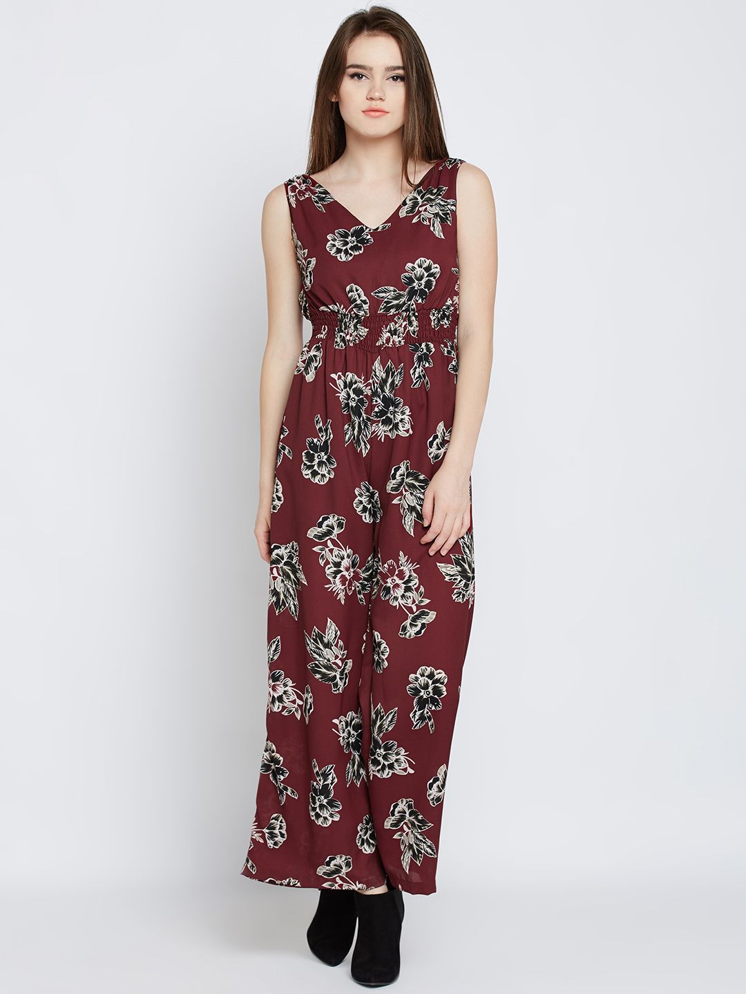 Marie Claire Brown & Black Floral Print Jumpsuit Price in India