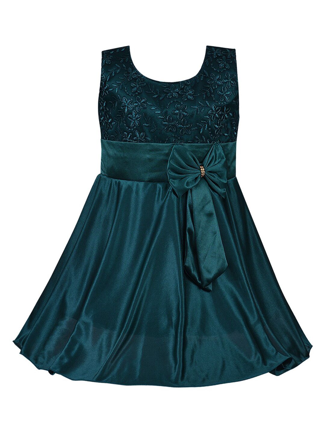 Wish Karo Floral Embroidered Satin Fit & Flare Dress