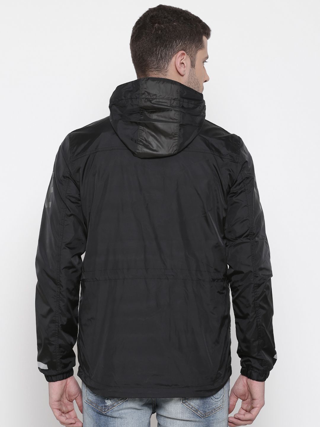 Buy Jack & Jones Men Black Solid Windcheater Hooded Sporty Jacket