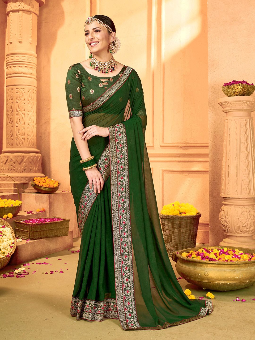 Mitera Pure Georgette Saree With Blouse Piece Price in India
