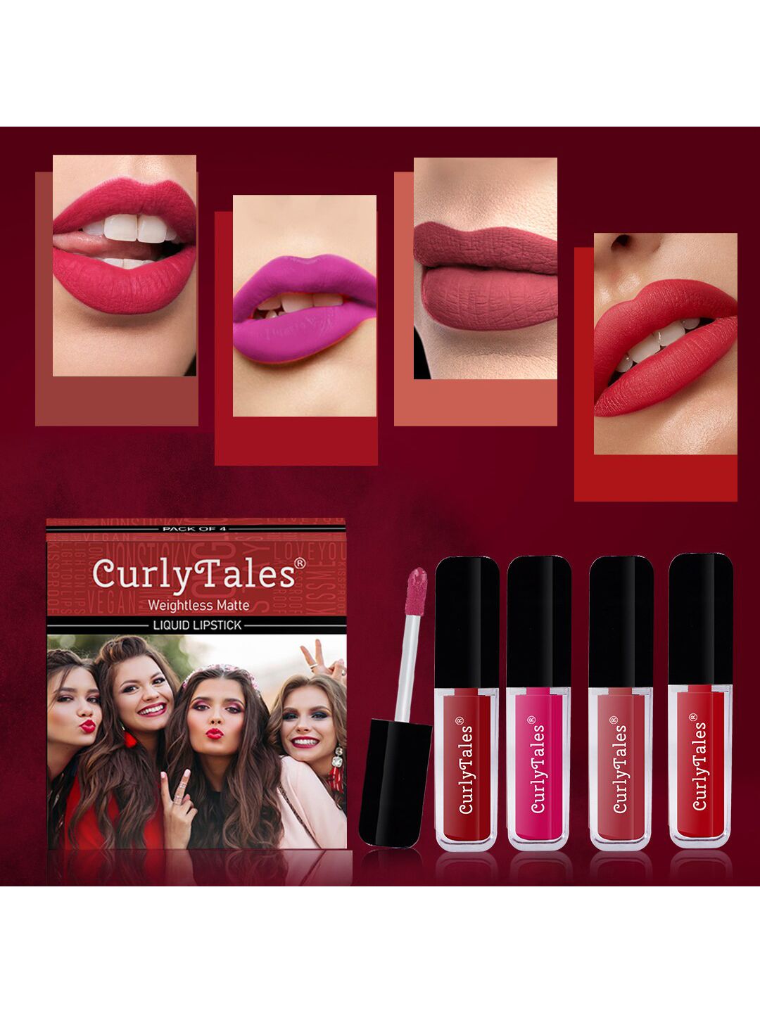 CurlyTales Set of 4 Weightless Matte Liquid Lipsticks 3 ml Each - Shade 03, 05, 06, 11