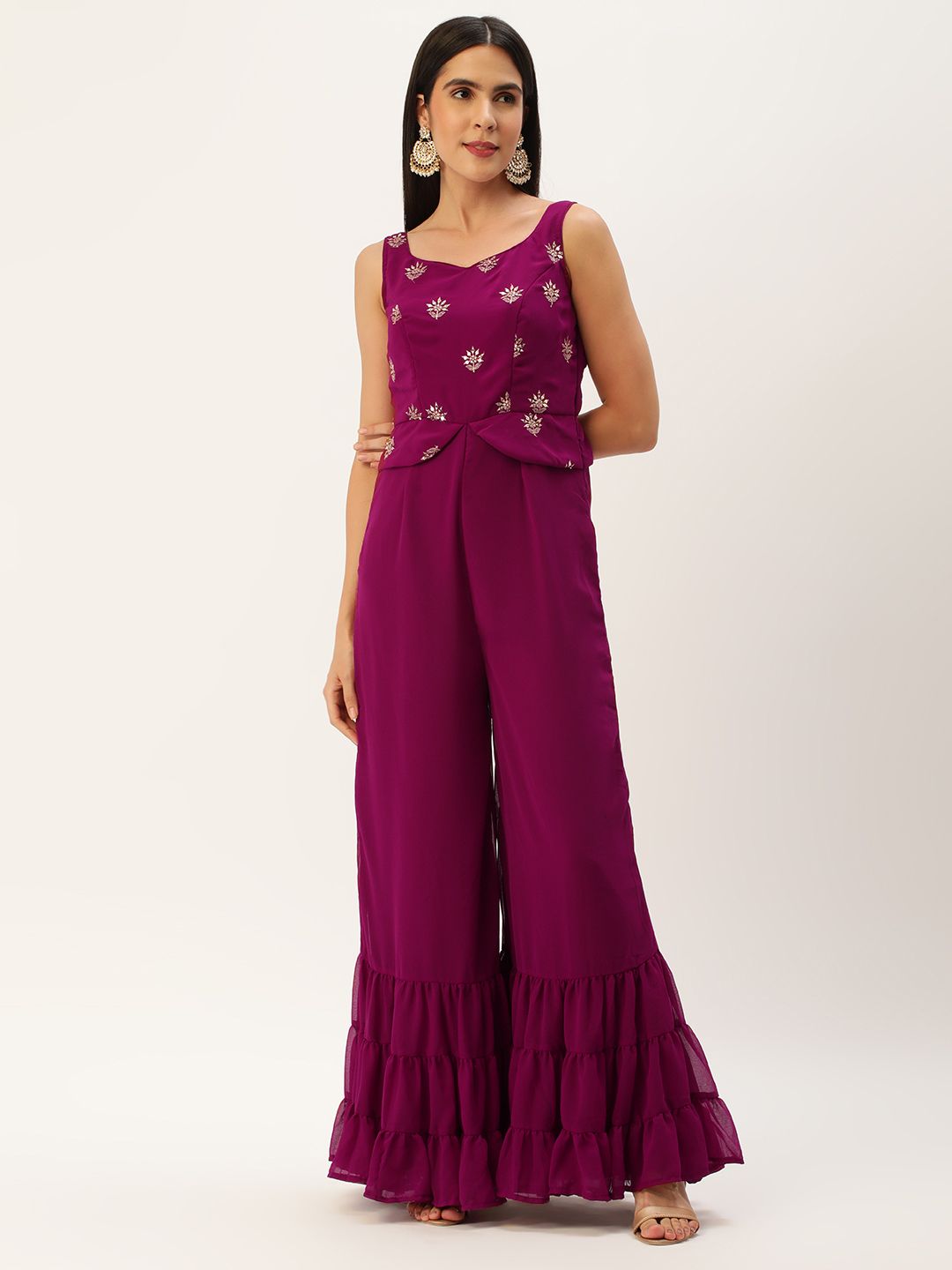 Ethnovog Printed Culotte Jumpsuit with Embellished Price in India