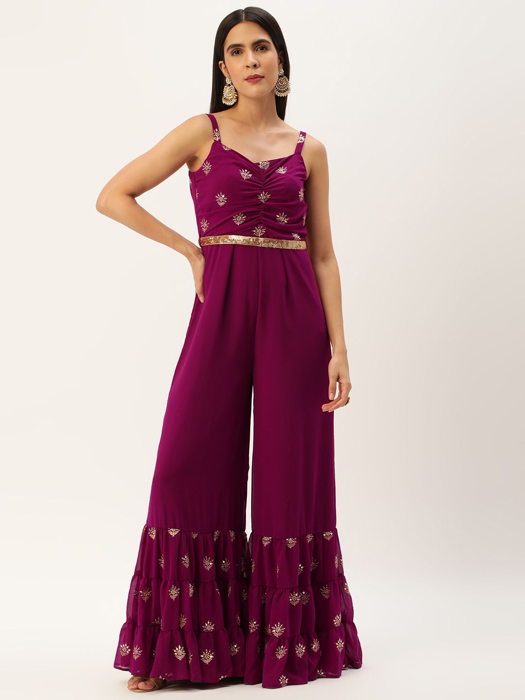 Ethnovog Printed Ruffles Culotte Jumpsuit With Embellished Detail Price in India