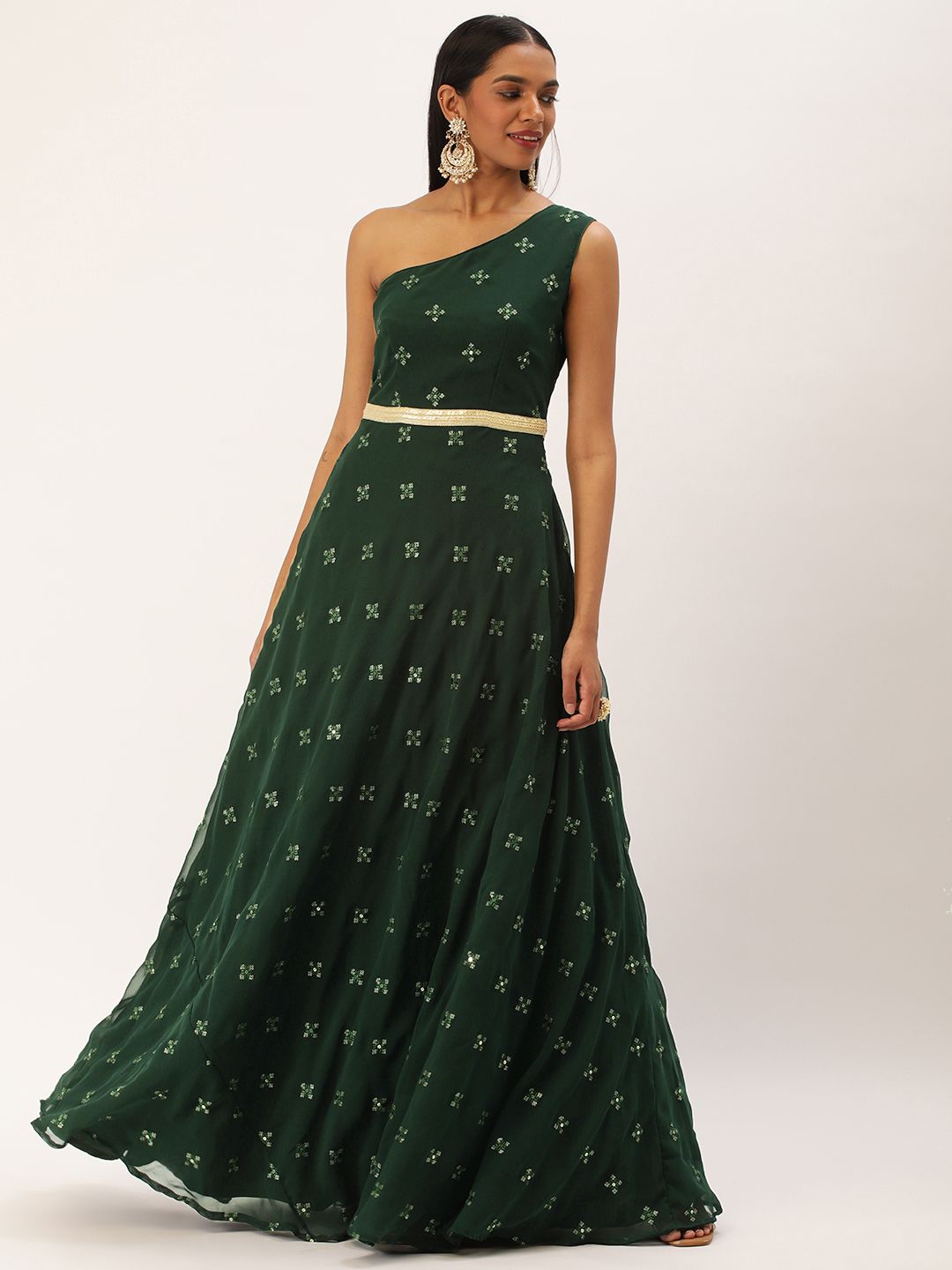Ethnovog Ethnic Embellished One Shoulder Gown Price in India