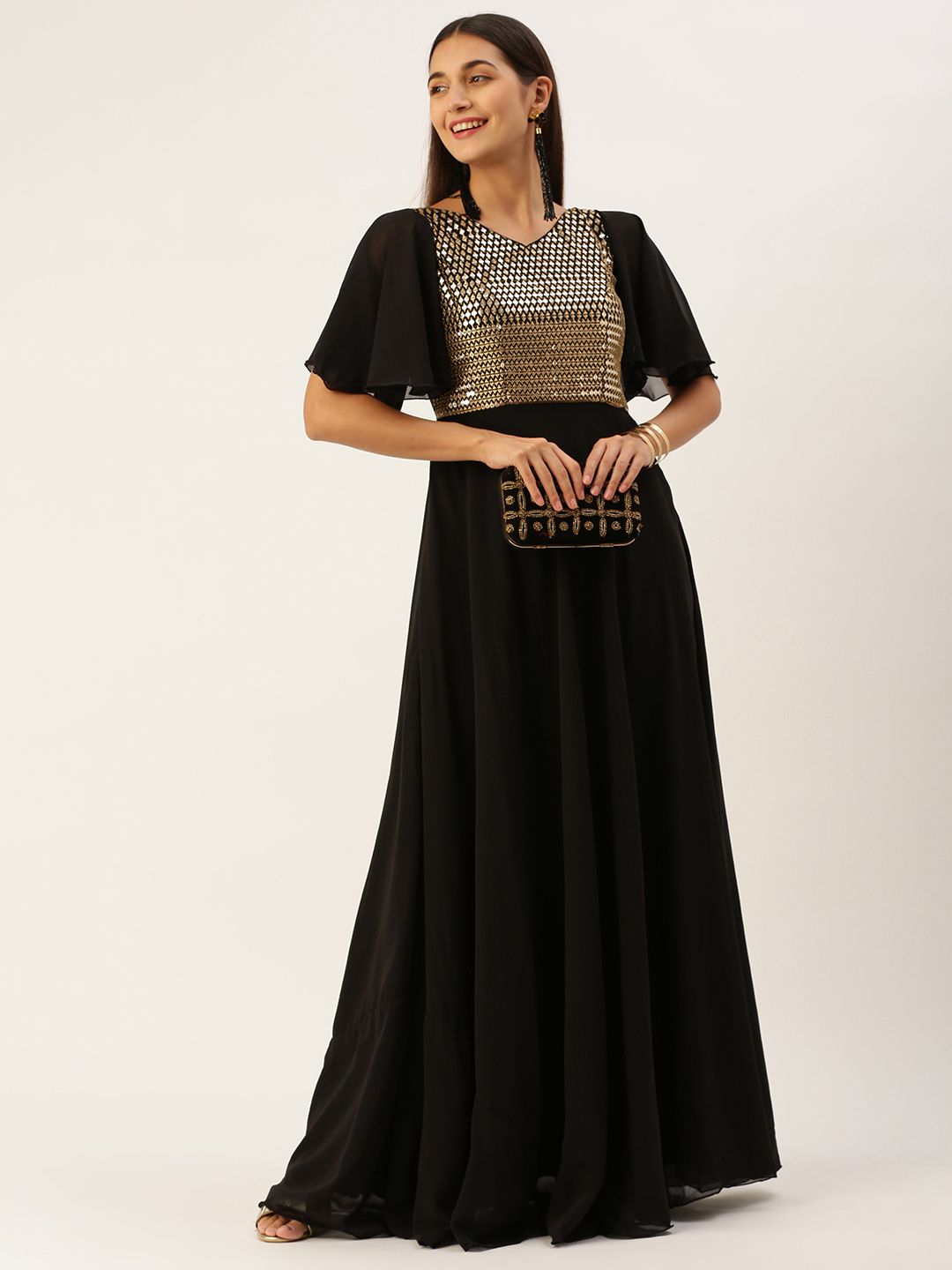 Buy Ethnovog Georgette Embellished Embroidered Maxi Gown Dress - Ethnic  Dresses for Women 22443614 | Myntra