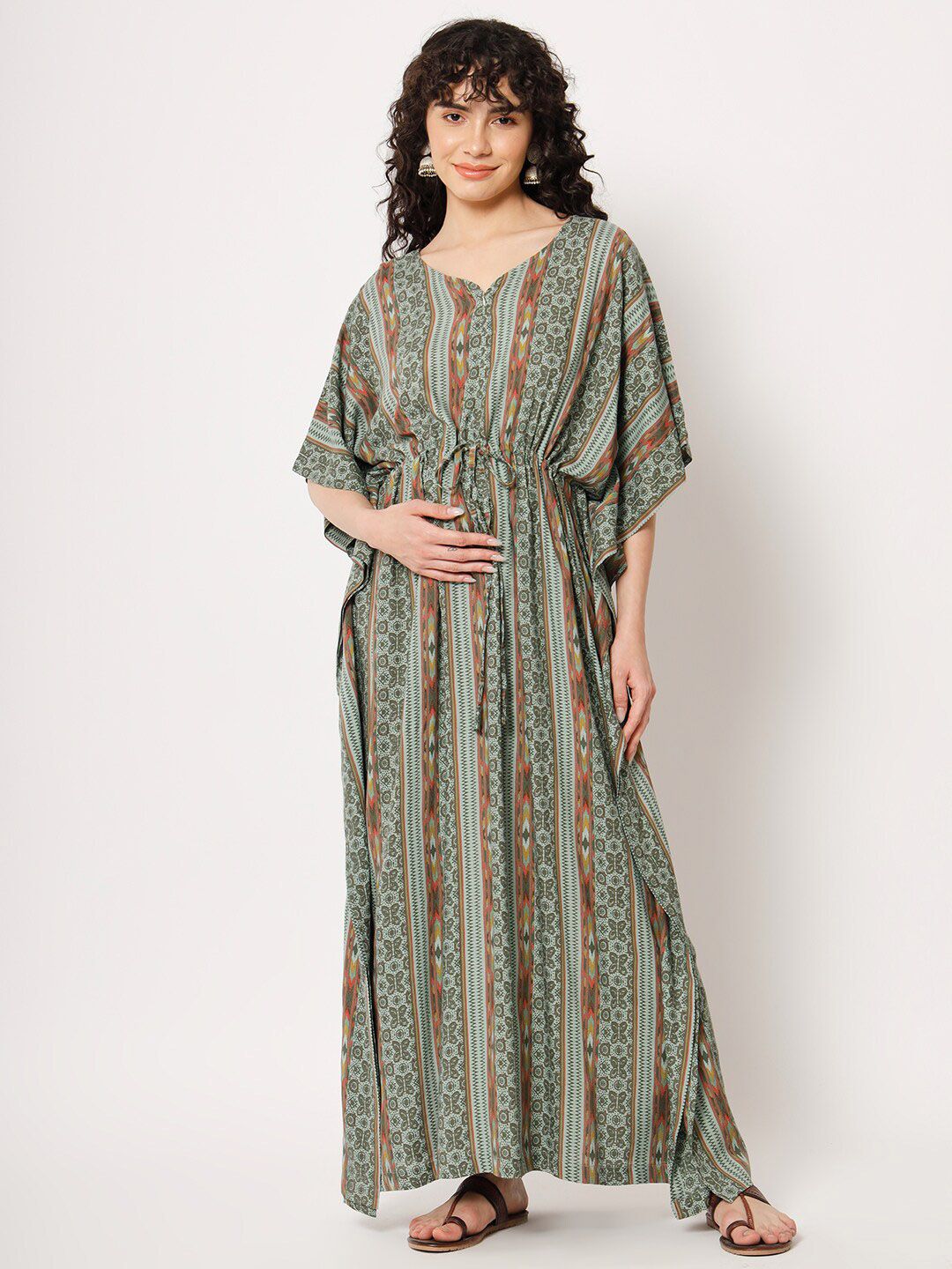 Aujjessa Ethnic Motifs Print Maternity Maxi Dress Price in India