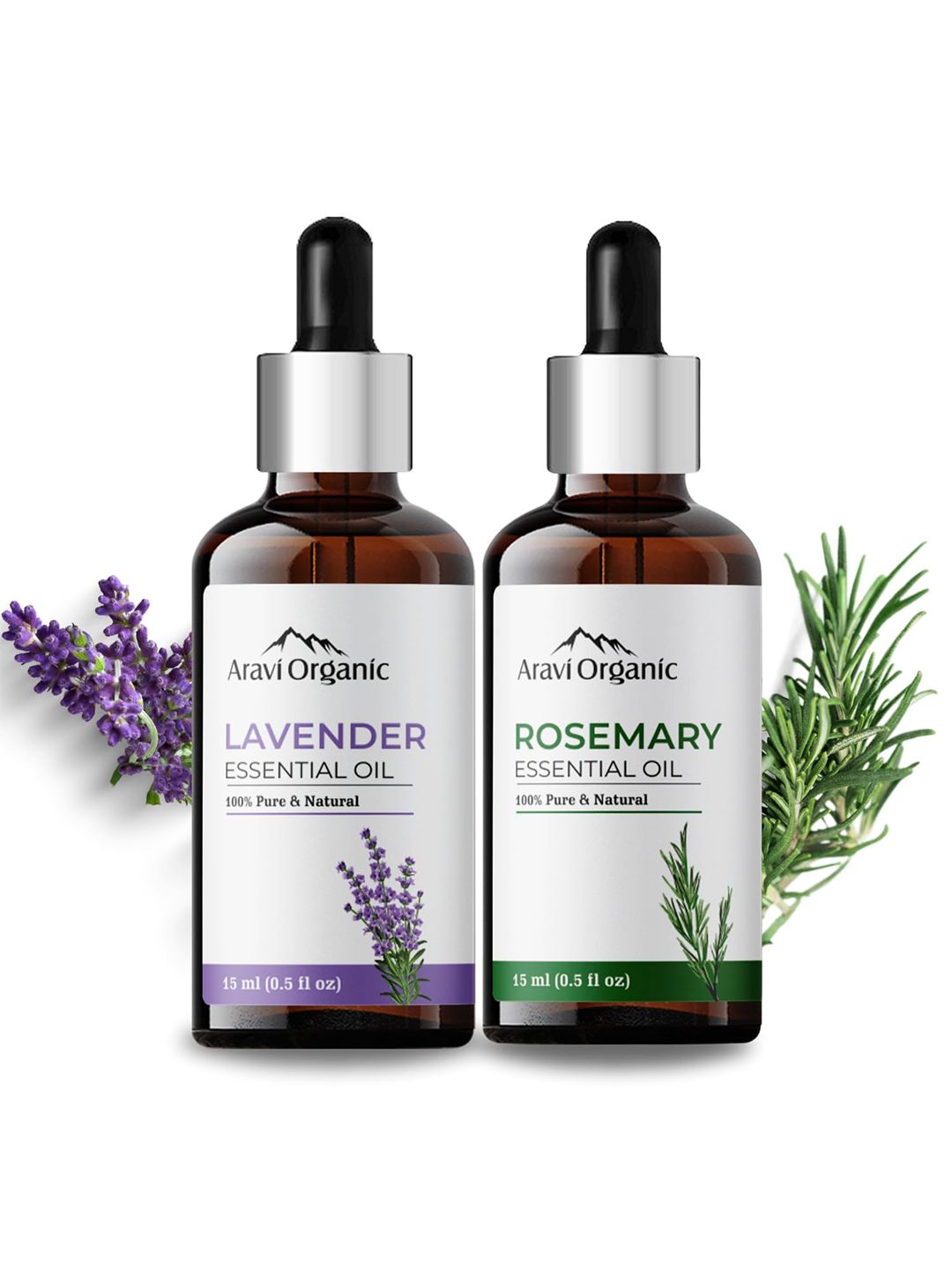 Aravi Organic Set of 100% Pure Lavender & Rosemary Essential Oil for Hair & Skin Care