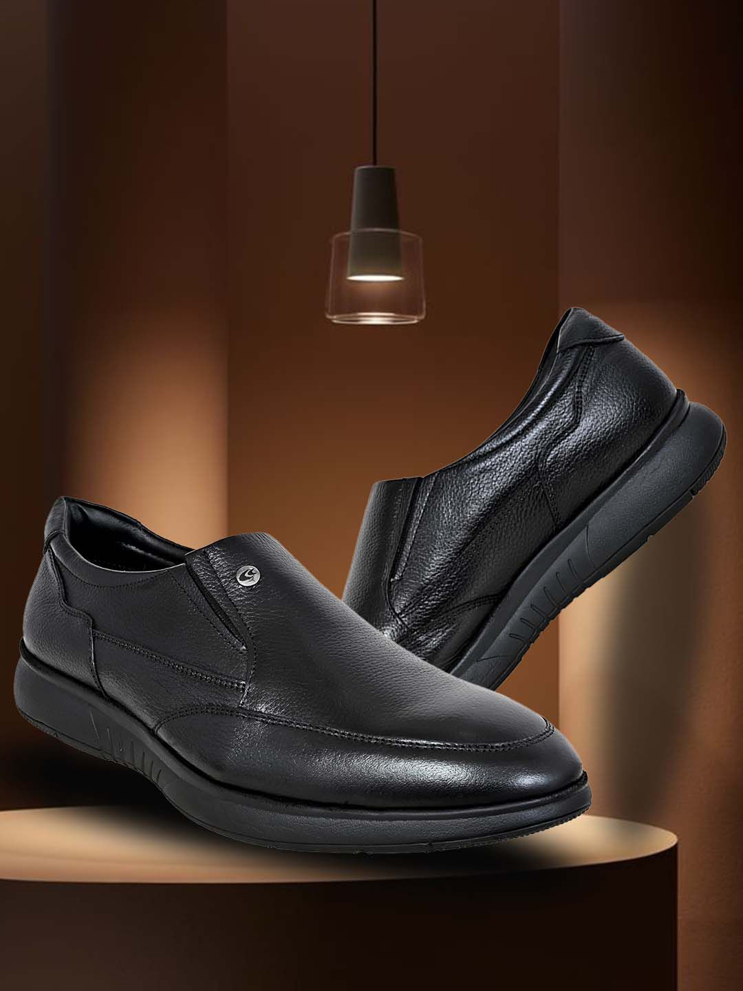 Allen Cooper Men Textured Leather Formal Slip-On Shoes