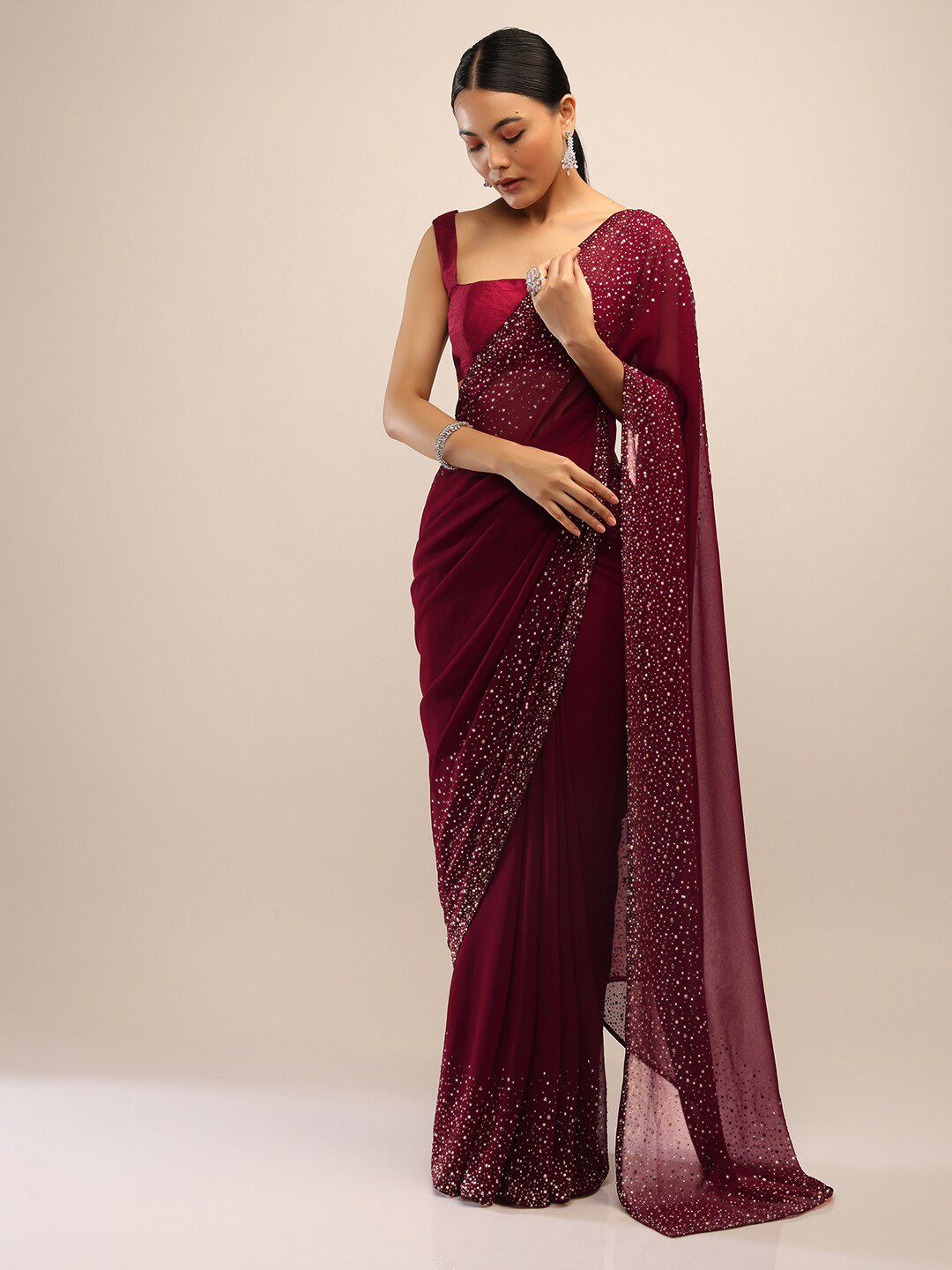 KALKI Fashion Beads and Stones Embelished Pure Georgette Saree Price in India