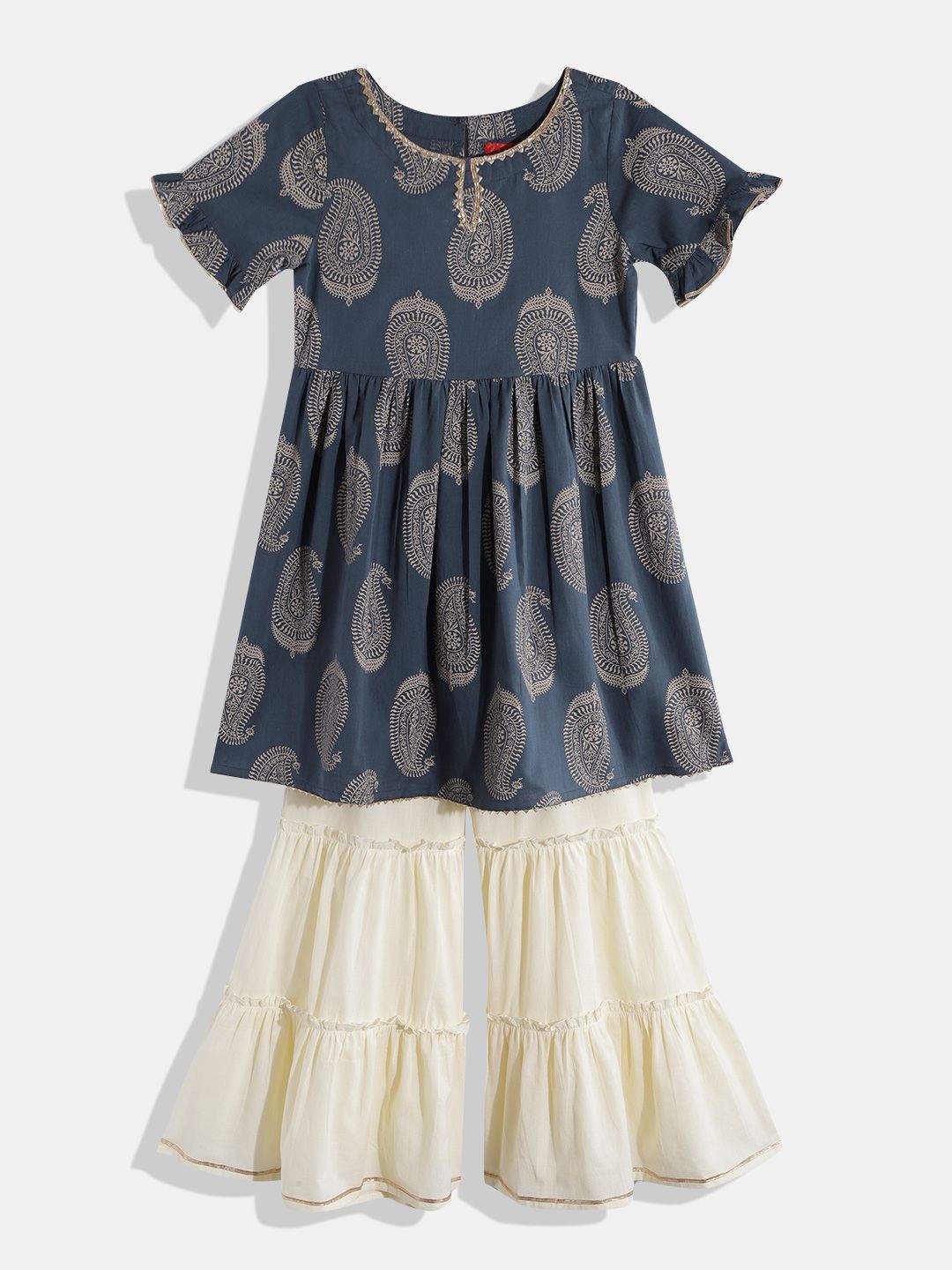 Indo Era Ethnic Motifs Printed Pleated Gotta Patti Kurta with Sharara