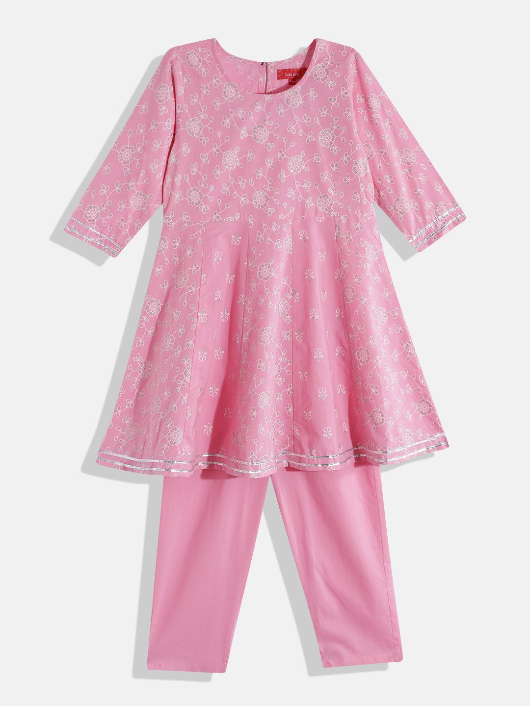 Indo Era Girls Floral Printed Regular Gotta Patti Kurta with Trousers