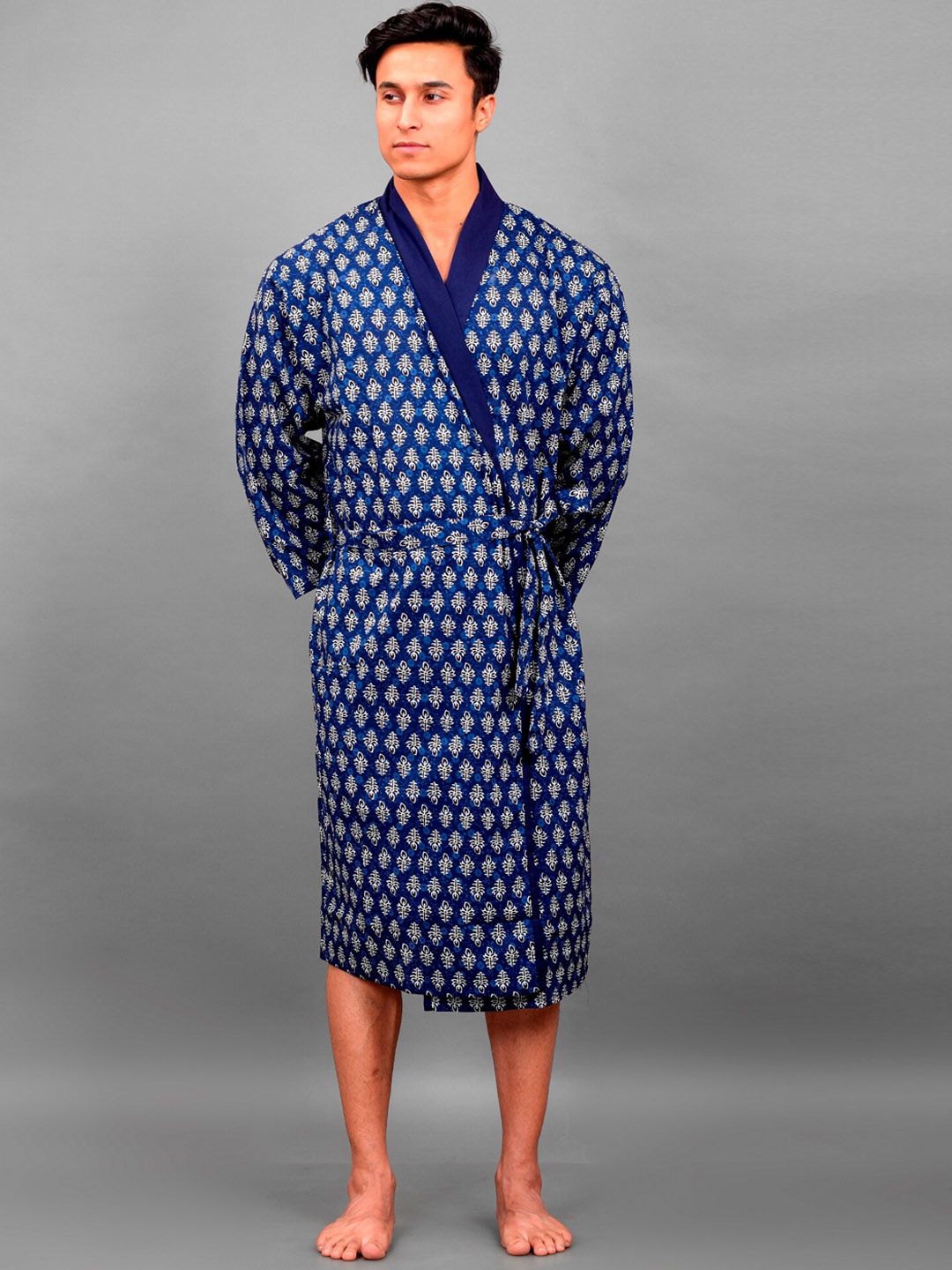 HANDICRAFT PALACE Men Floral Printed Pure Cotton Bath Robe