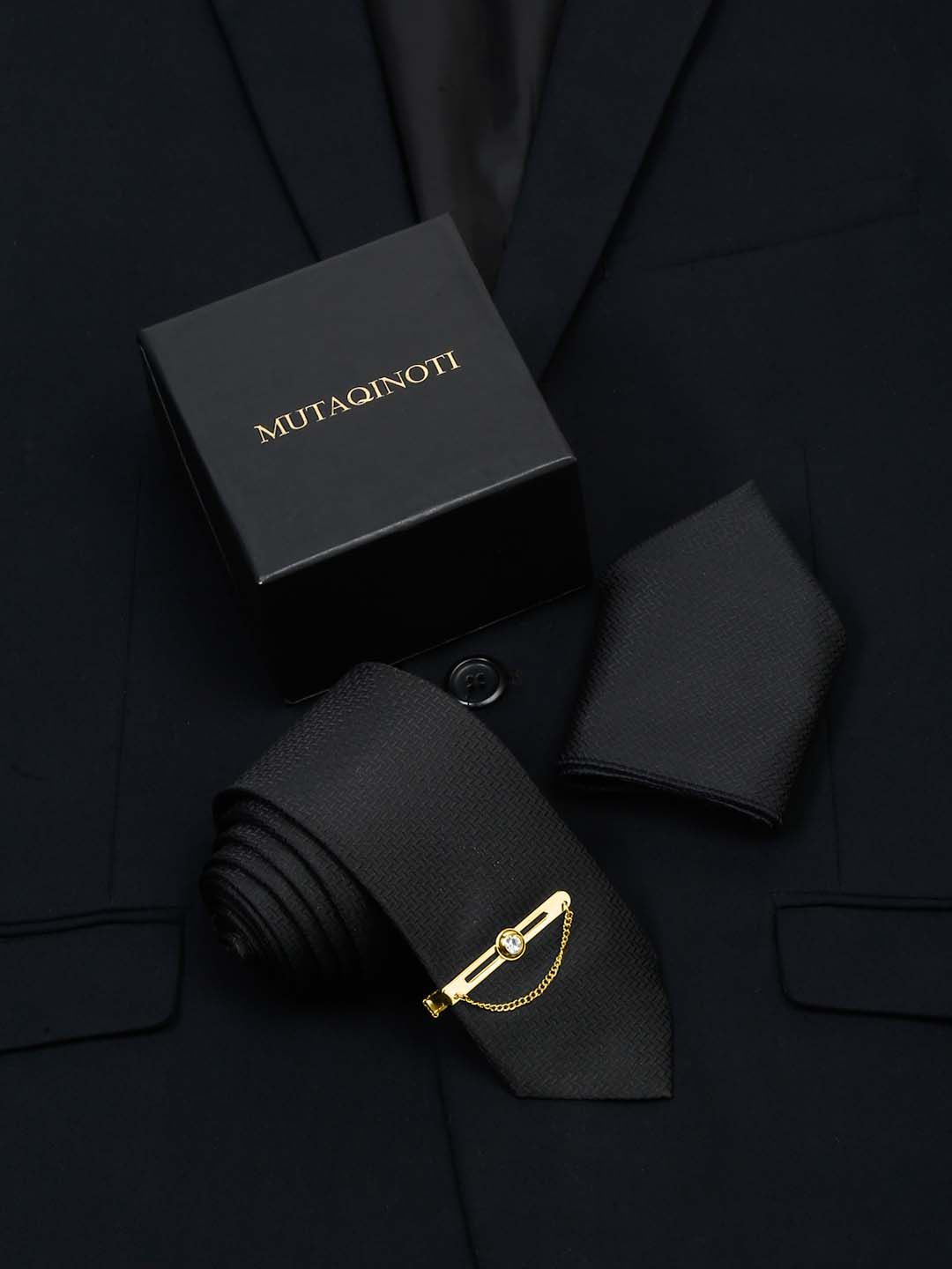 MUTAQINOTI Men Silk Necktie Accessory Gift Set