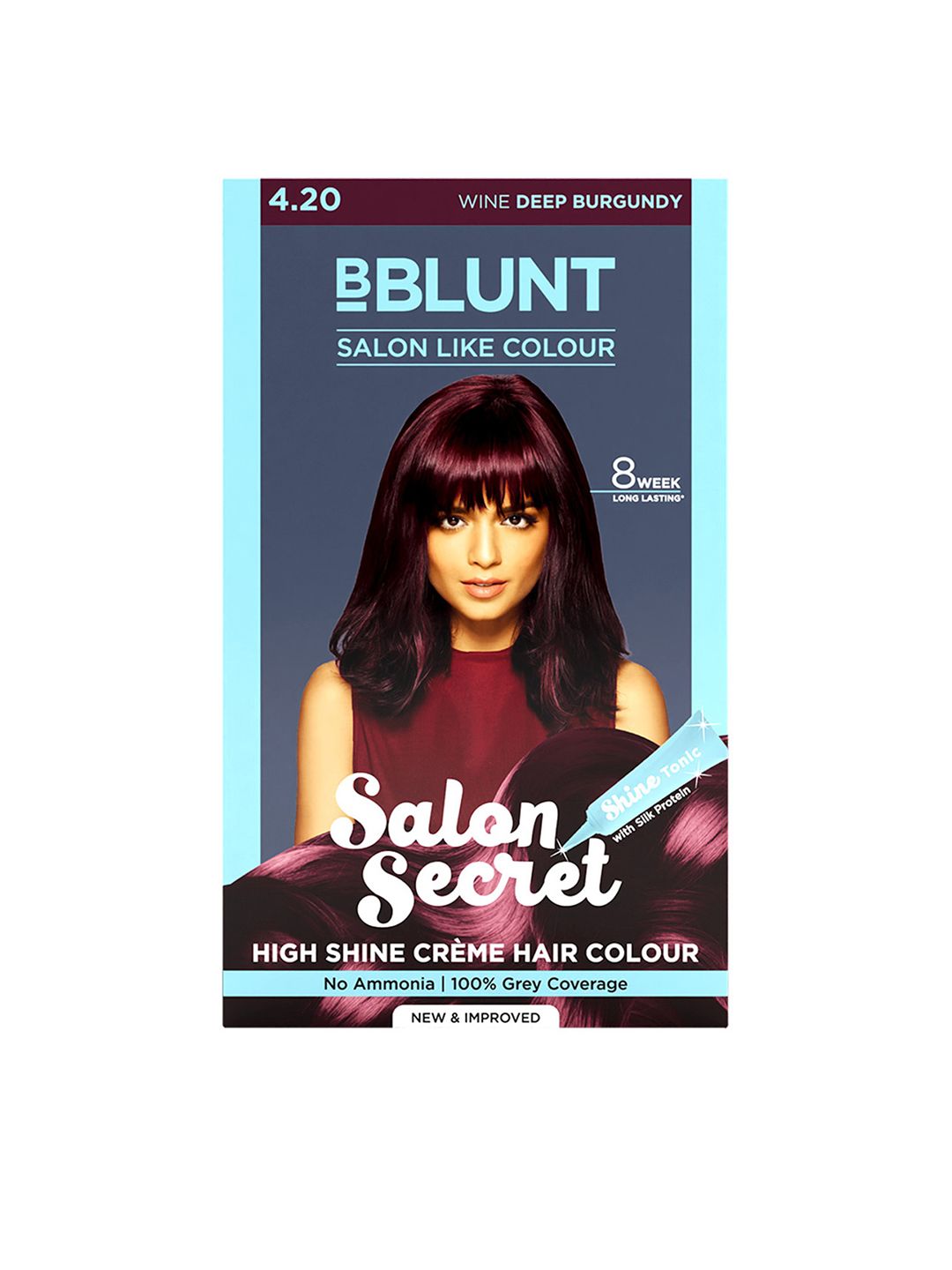 BBLUNT Salon Secret High Shine Creme Amonia-Free Hair Colour - Wine Deep Burgundy 4.20