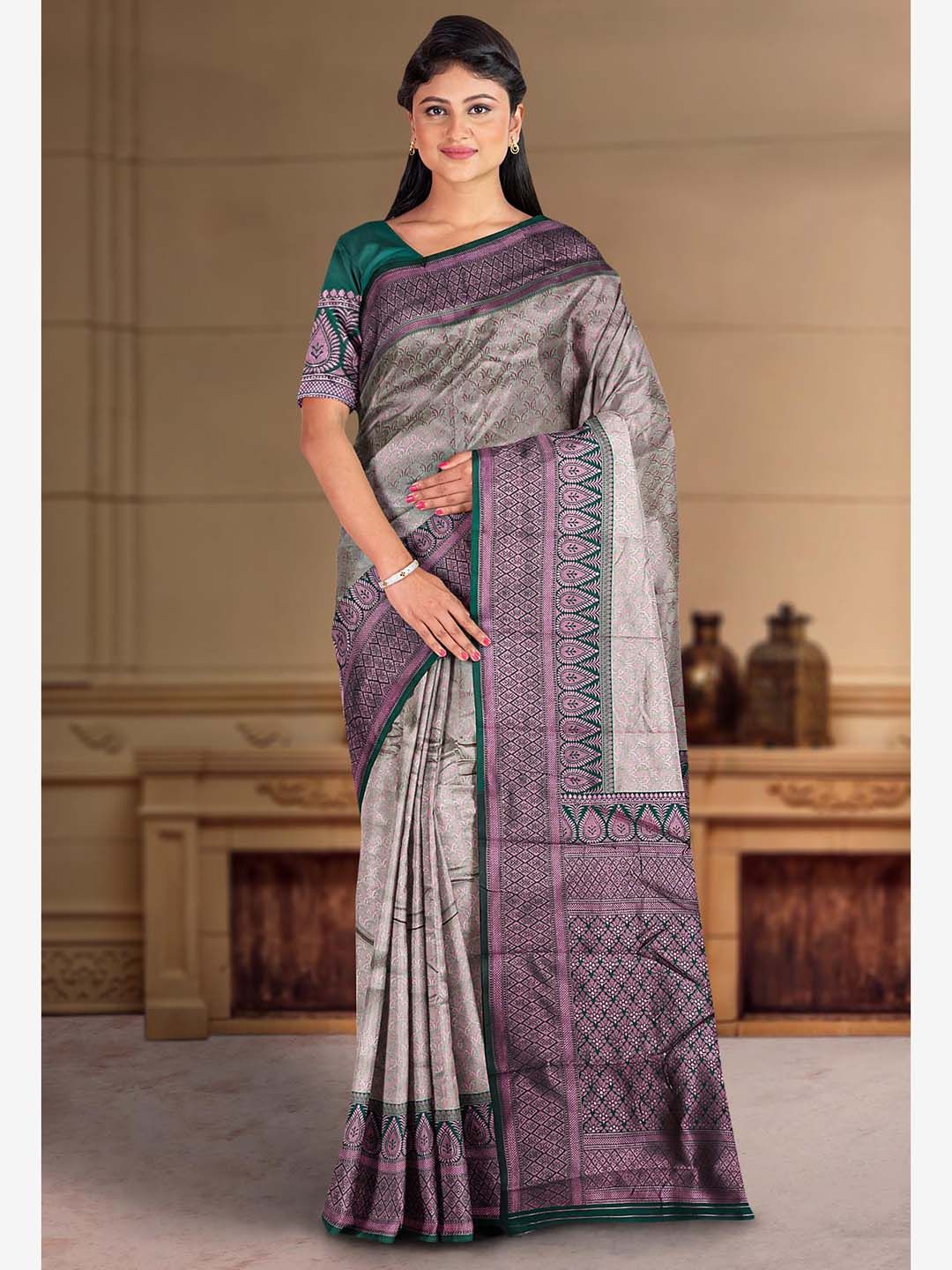 Kalamandir Ethnic Motifs Woven Design Zari Silk Saree Price in India