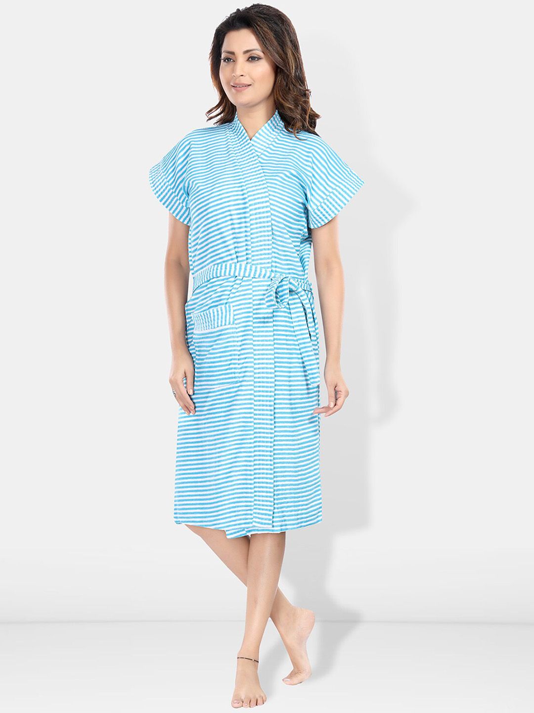 Be You Women Striped Pure Cotton Bath Robe
