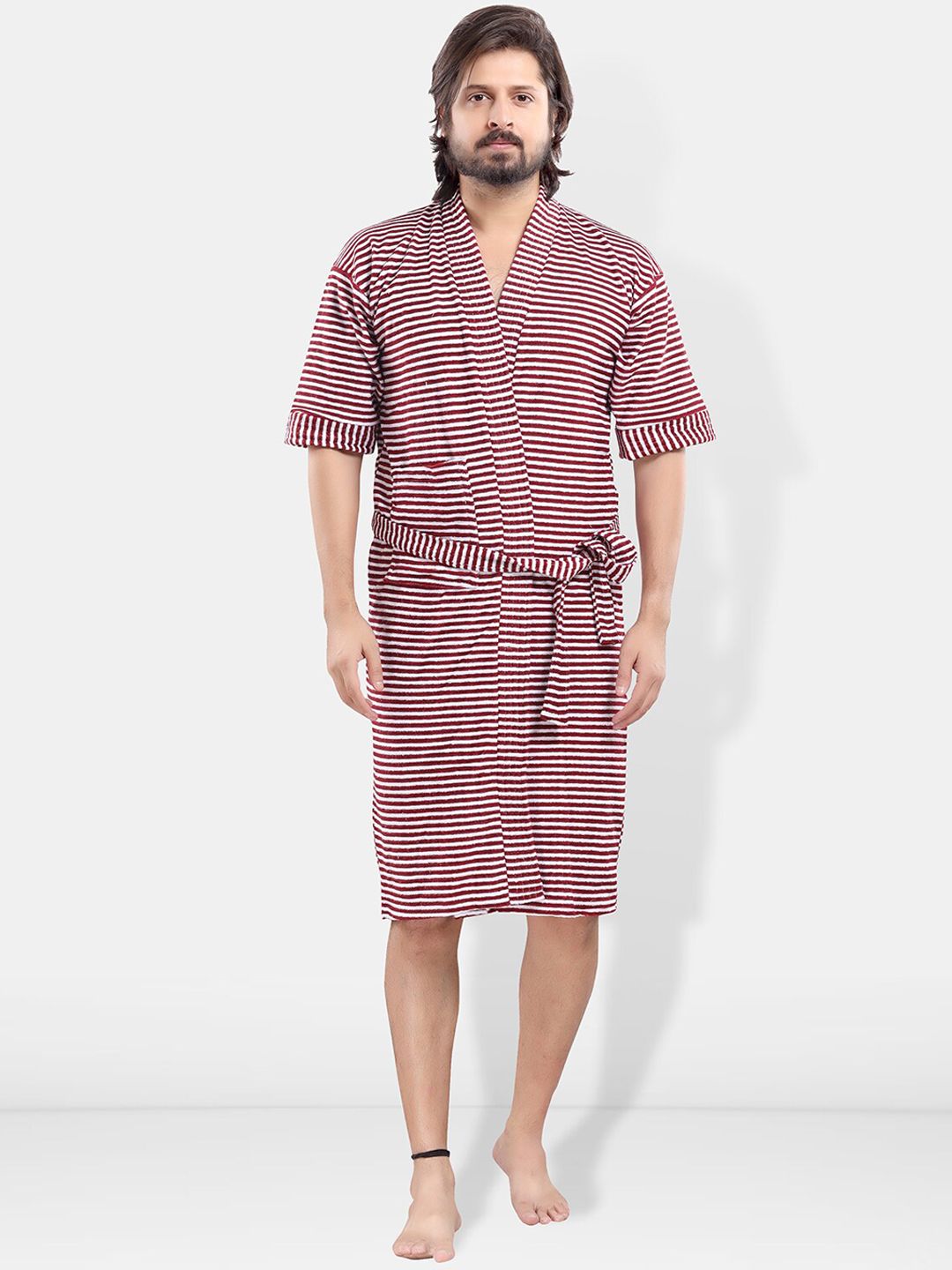Be You Men Printed Cotton Anti-bacterial Super Soft Bath Robe With Belt