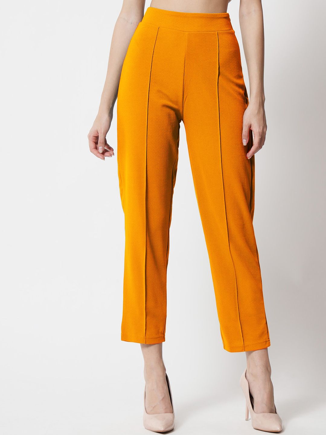 Kotty Women Yellow Relaxed Straight Fit High-Rise Easy Wash Trousers Price in India
