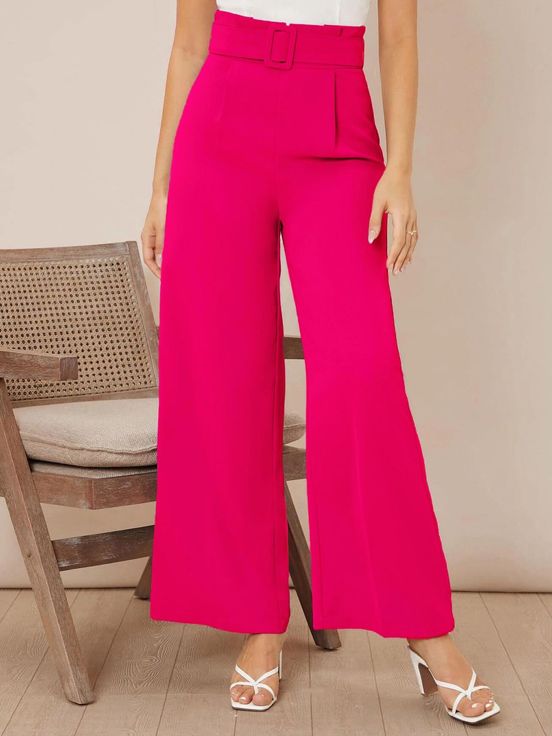 Kotty Women Relaxed Straight Fit High-Rise Easy Wash Pleated Trousers Price in India