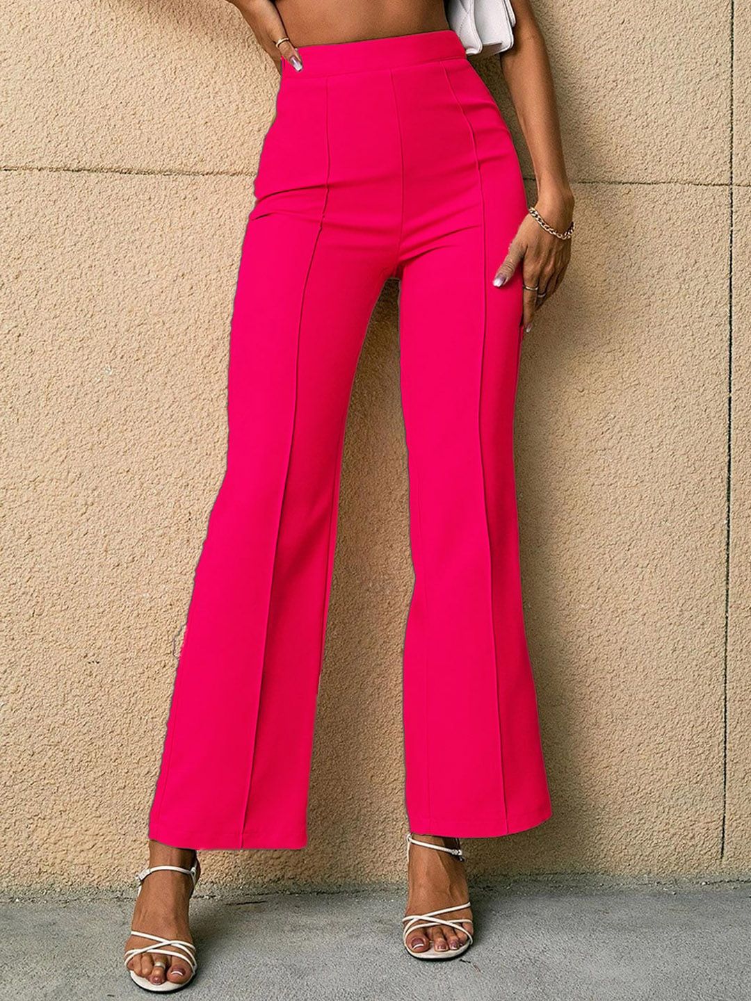 Kotty Women Pink Relaxed Straight Fit High-Rise Easy Wash Trousers Price in India