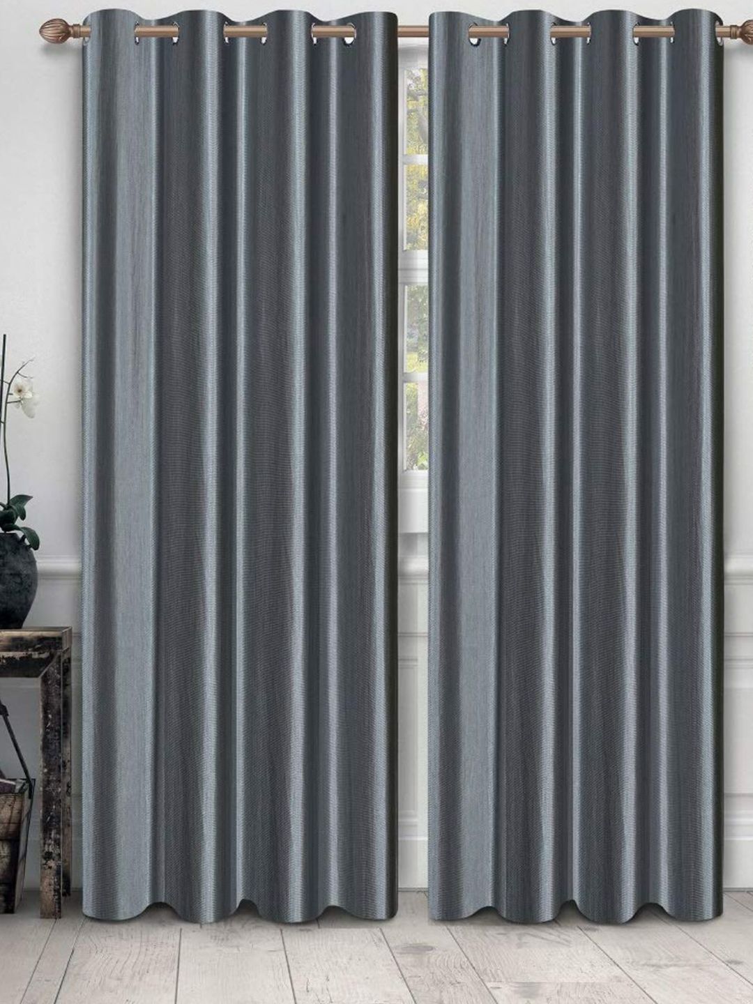 Bajo's Grey 2-Pieces Solid Long Door Curtains