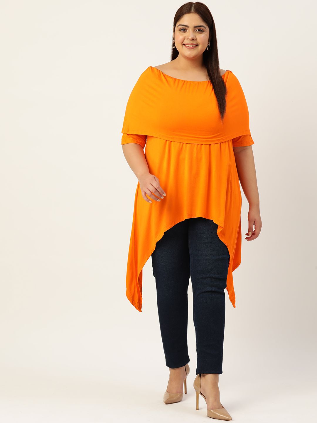 theRebelinme Plus Size Solid Layered Longline Top Price in India