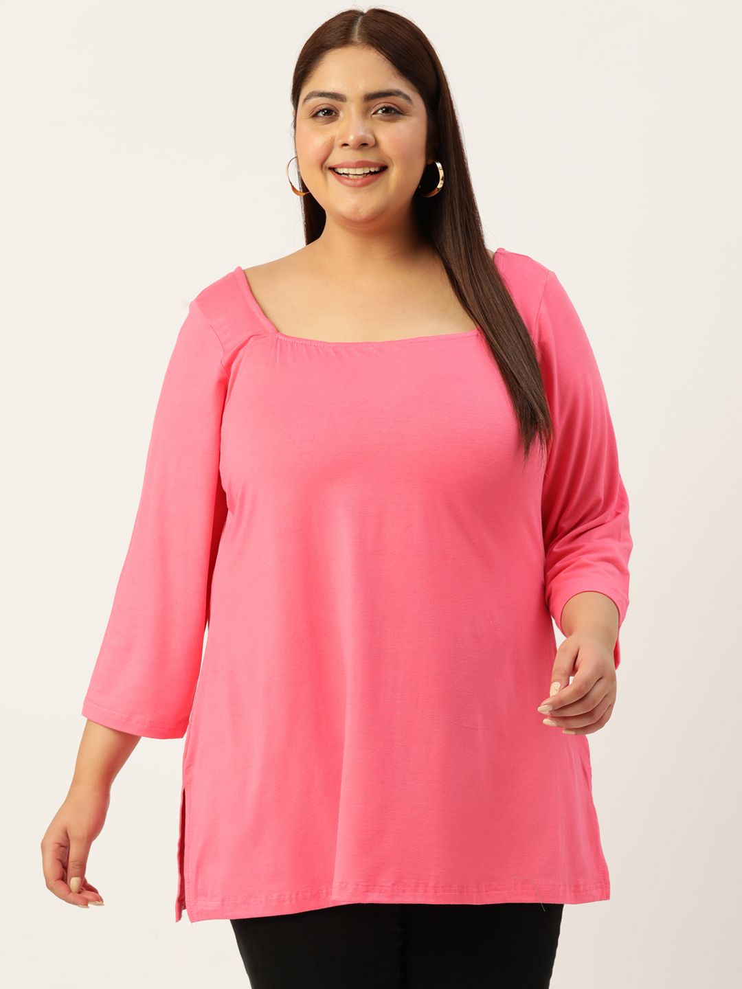 theRebelinme Plus Size Solid Longline Top Price in India