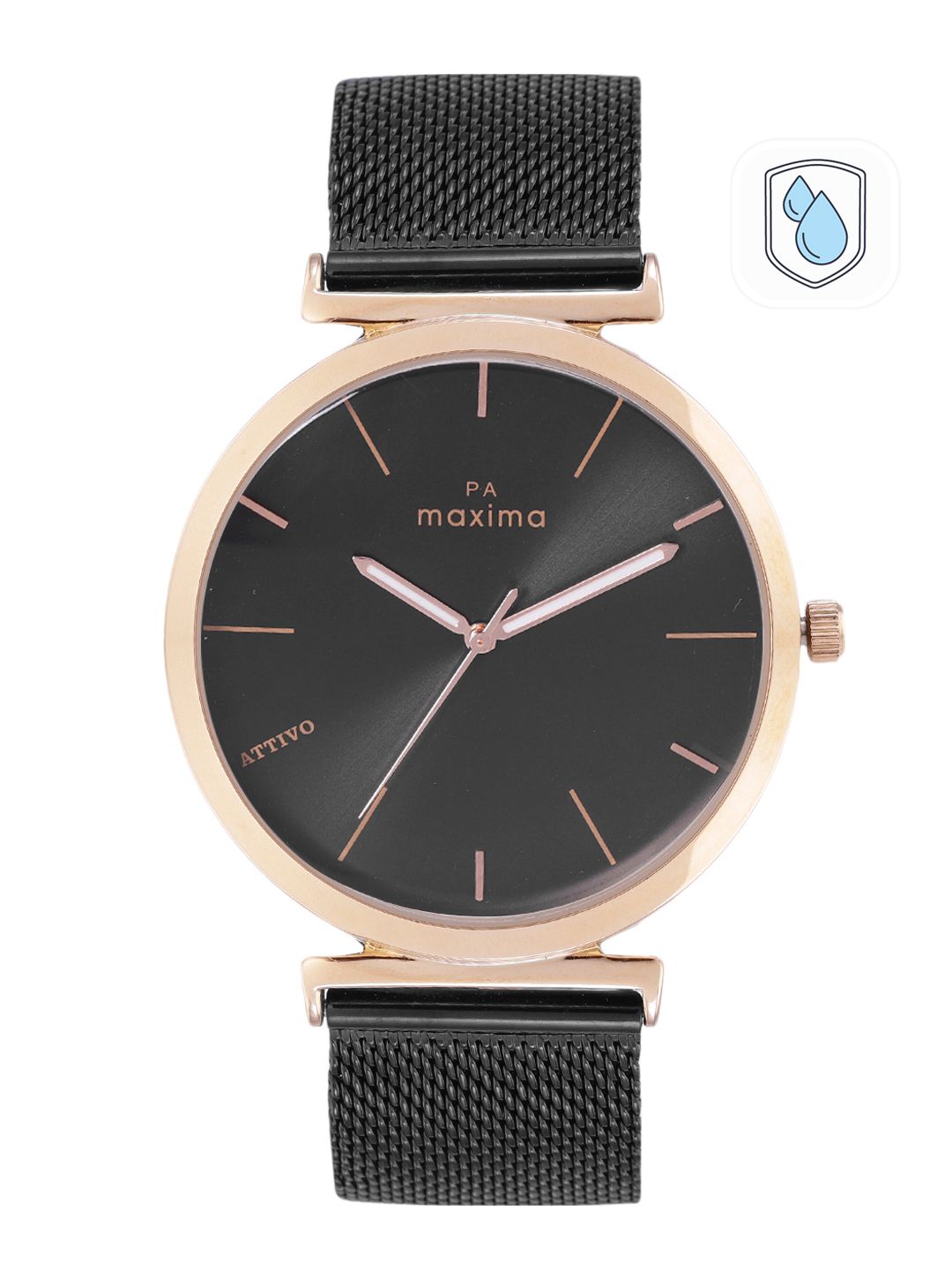 Mana Buy maxima Men Black Brass Dial & Black Stainless Steel Straps