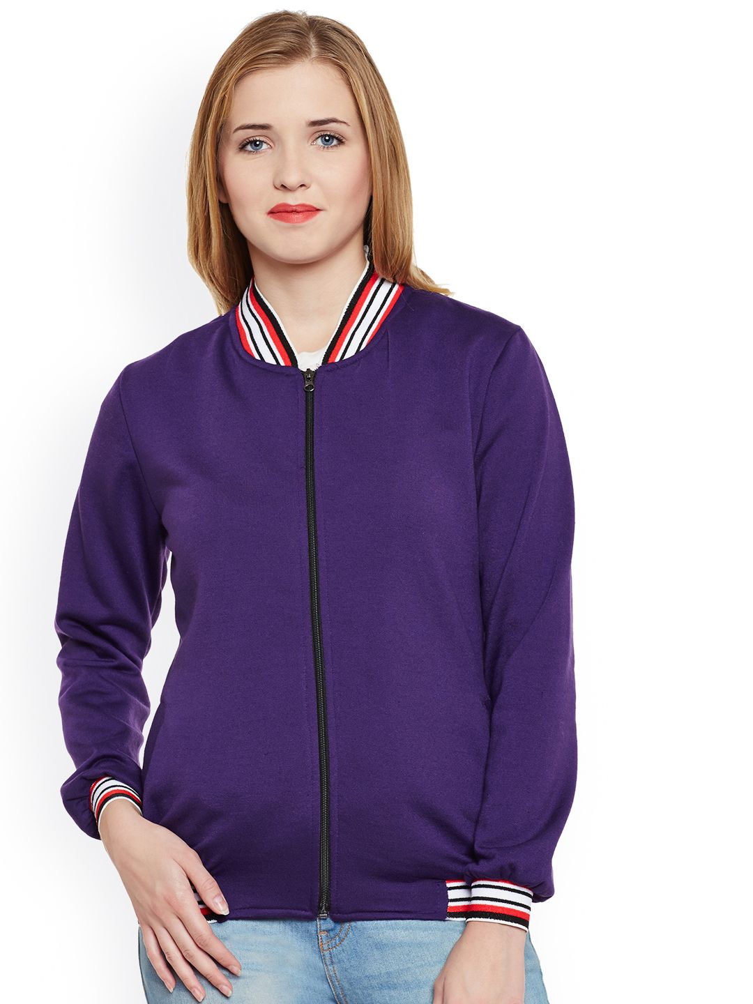 Belle Fille Women Purple Solid Lightweight Bomber Jacket Price in India
