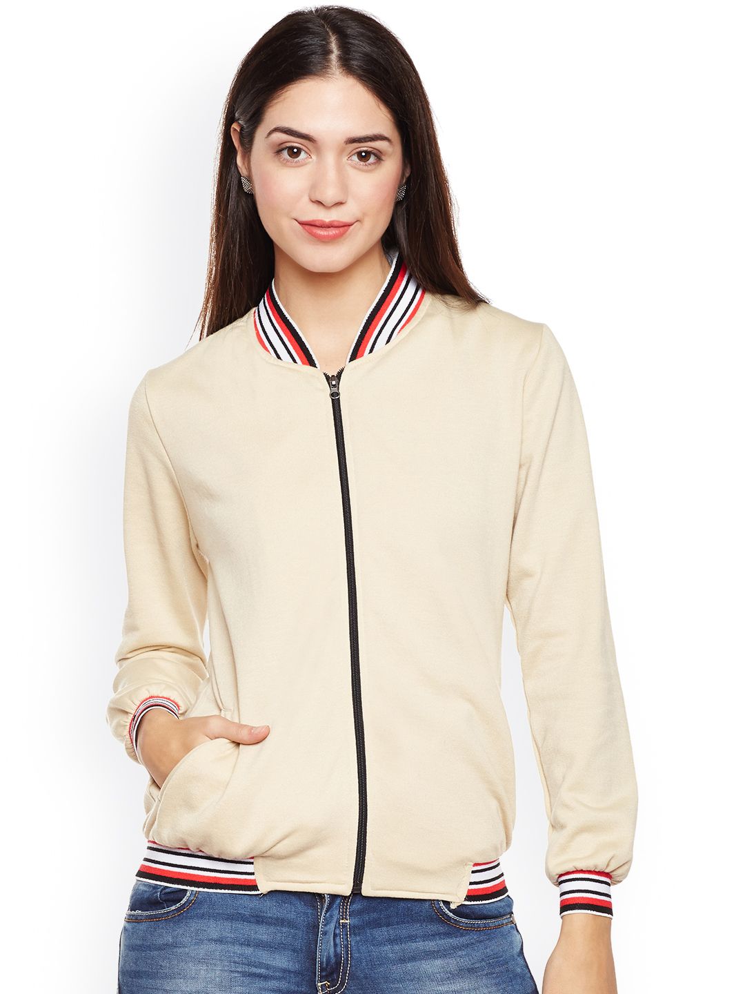 Belle Fille Women Nude-Coloured Solid Lightweight Bomber jacket Price in India