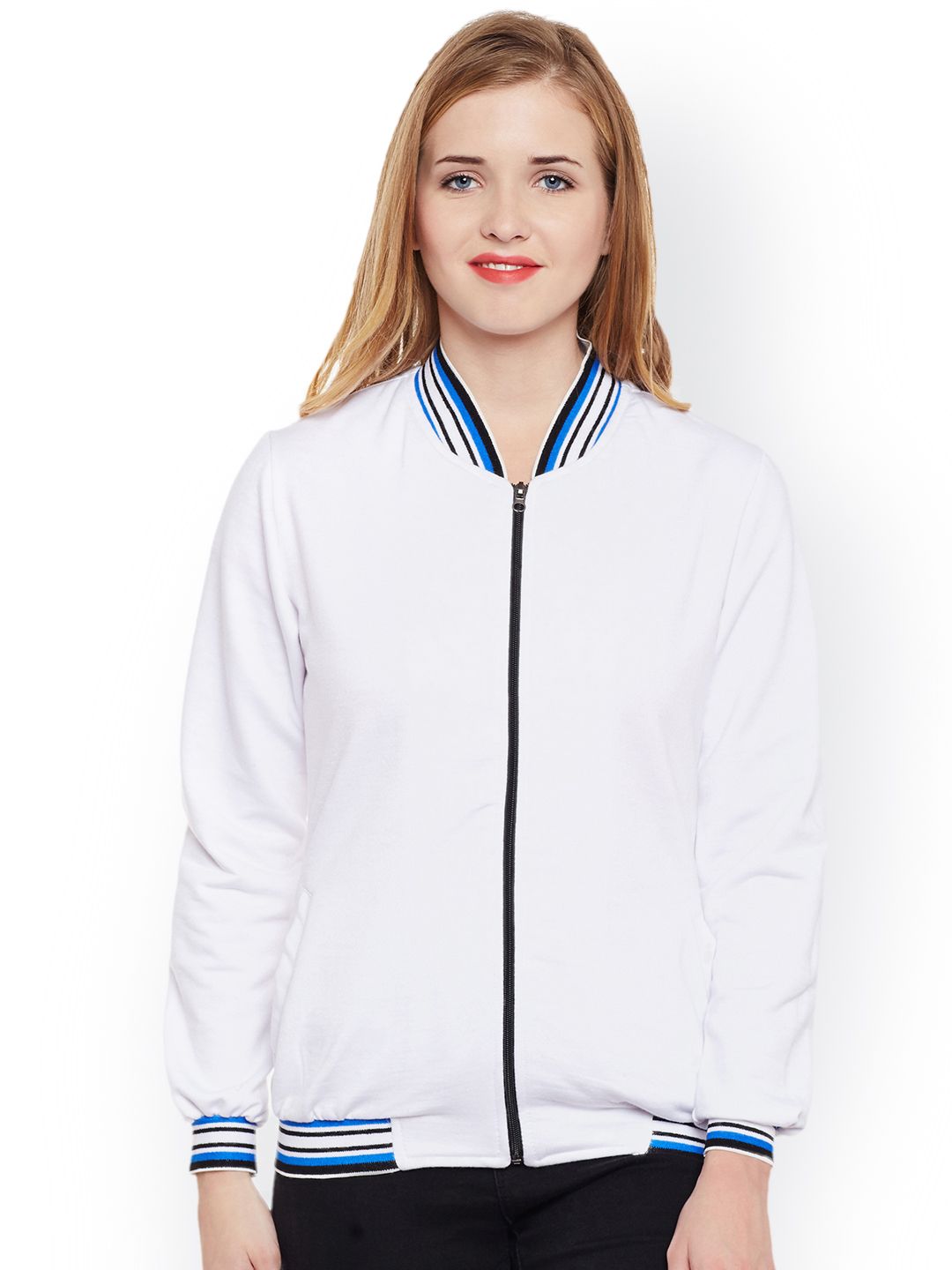 Belle Fille Women White Solid Lightweight Bomber Price in India