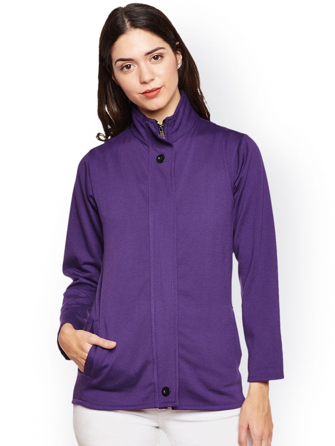 Belle Fille Women Purple Solid Lightweight Open Front Jacket Price in India