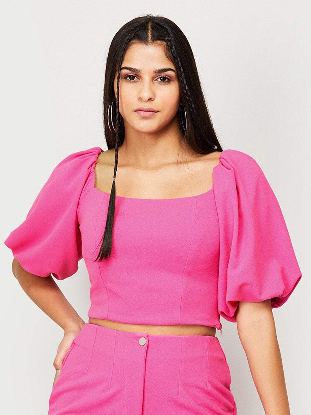 Ginger by Lifestyle Pink Flared Sleeve Crop Top Price in India