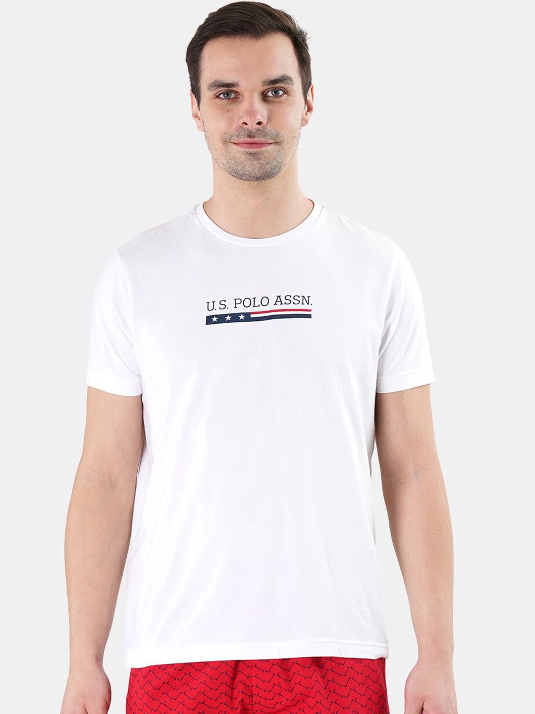 U.S. Polo Assn. Men Brand Logo Printed Pure Cotton Lightweight Lounge T-shirt