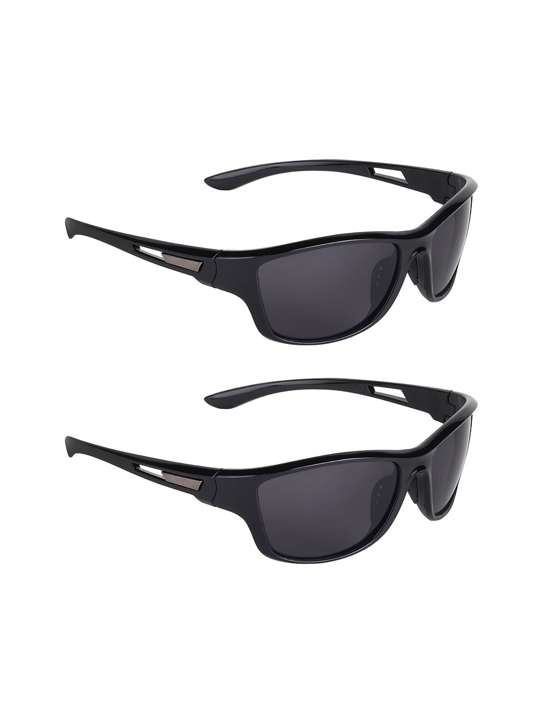 CRIBA Set Of 2 Full Rim Sports Sunglasses with UV Protected Lens VCR_N-SPRTS_BLK-BLK