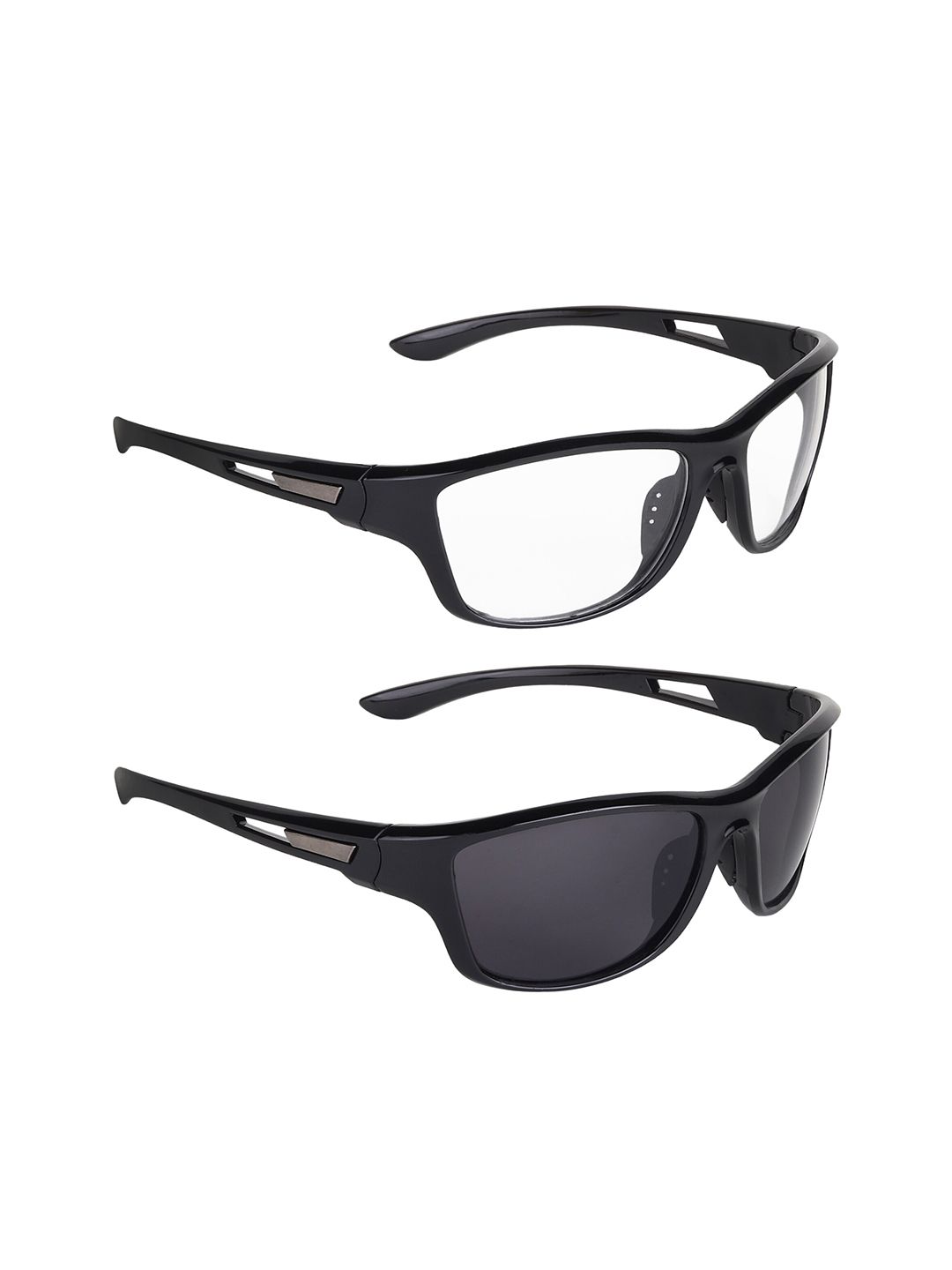 CRIBA Set Of 2 Full Rim Sports Sunglasses with UV Protected Lens VCR_N-SPRTS_BLK-CLR