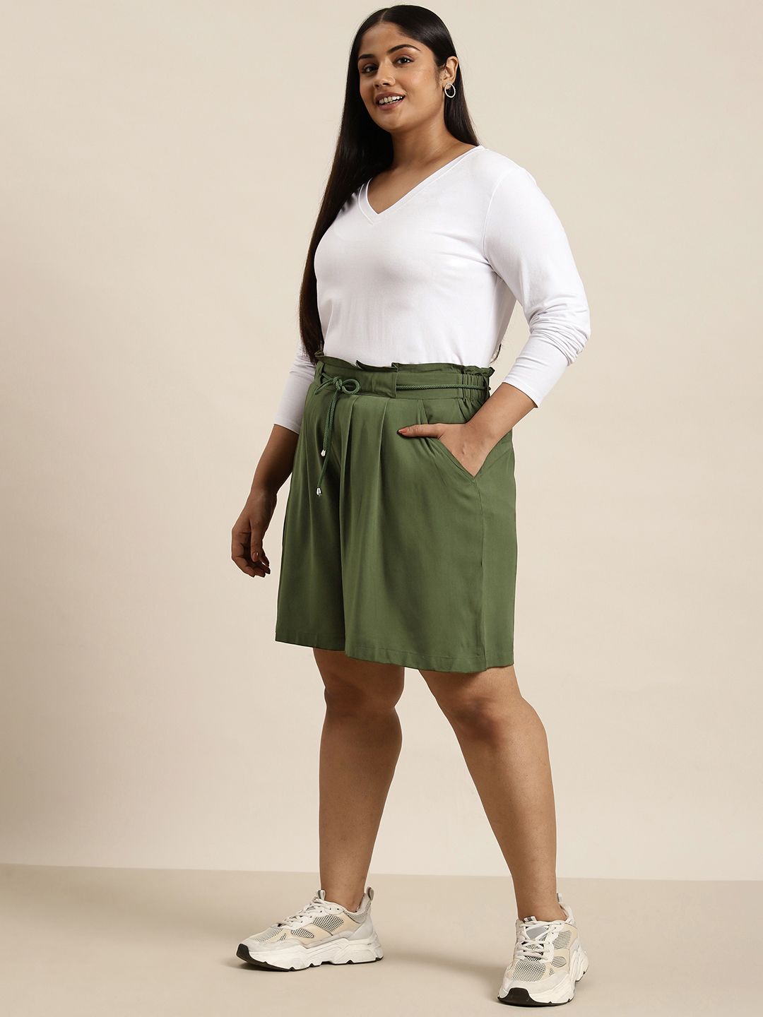 Sztori Plus Size Women Solid High-Rise Shorts Price in India