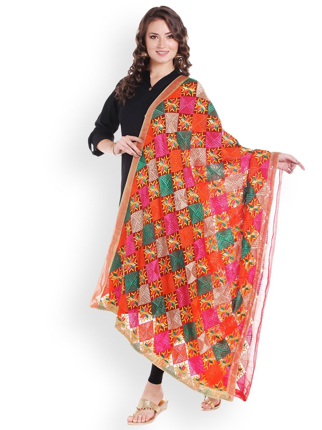 Dupatta Bazaar Multicoloured Embroidered Poly Chiffon Dupatta Price in India