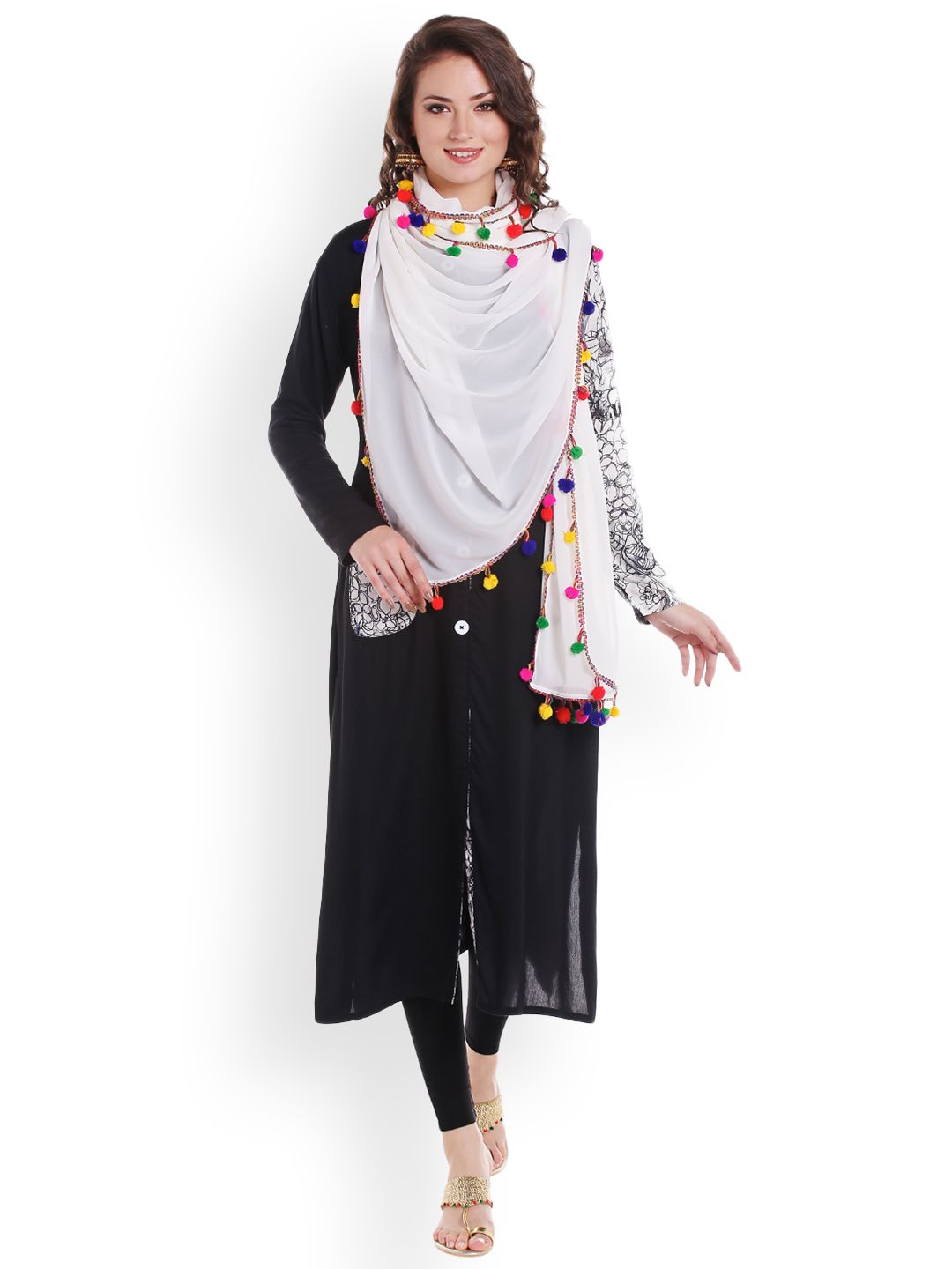 Dupatta Bazaar White Poly Chiffon Dupatta Price in India