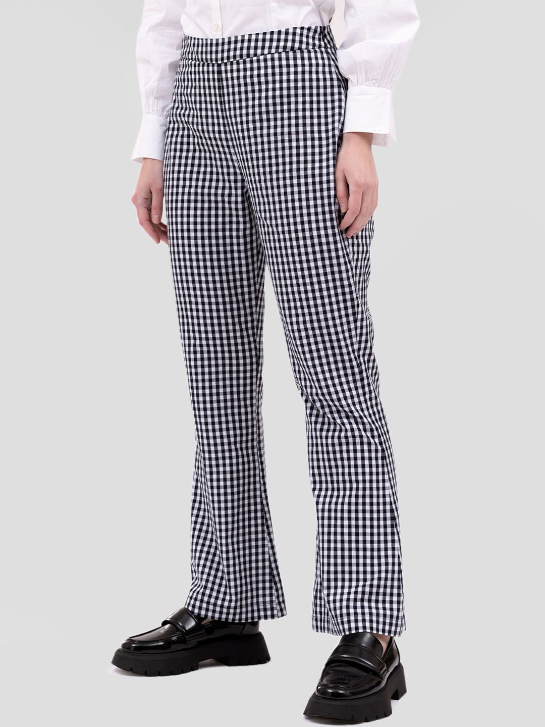 Samshek Women Black Checked Relaxed Trousers Price in India