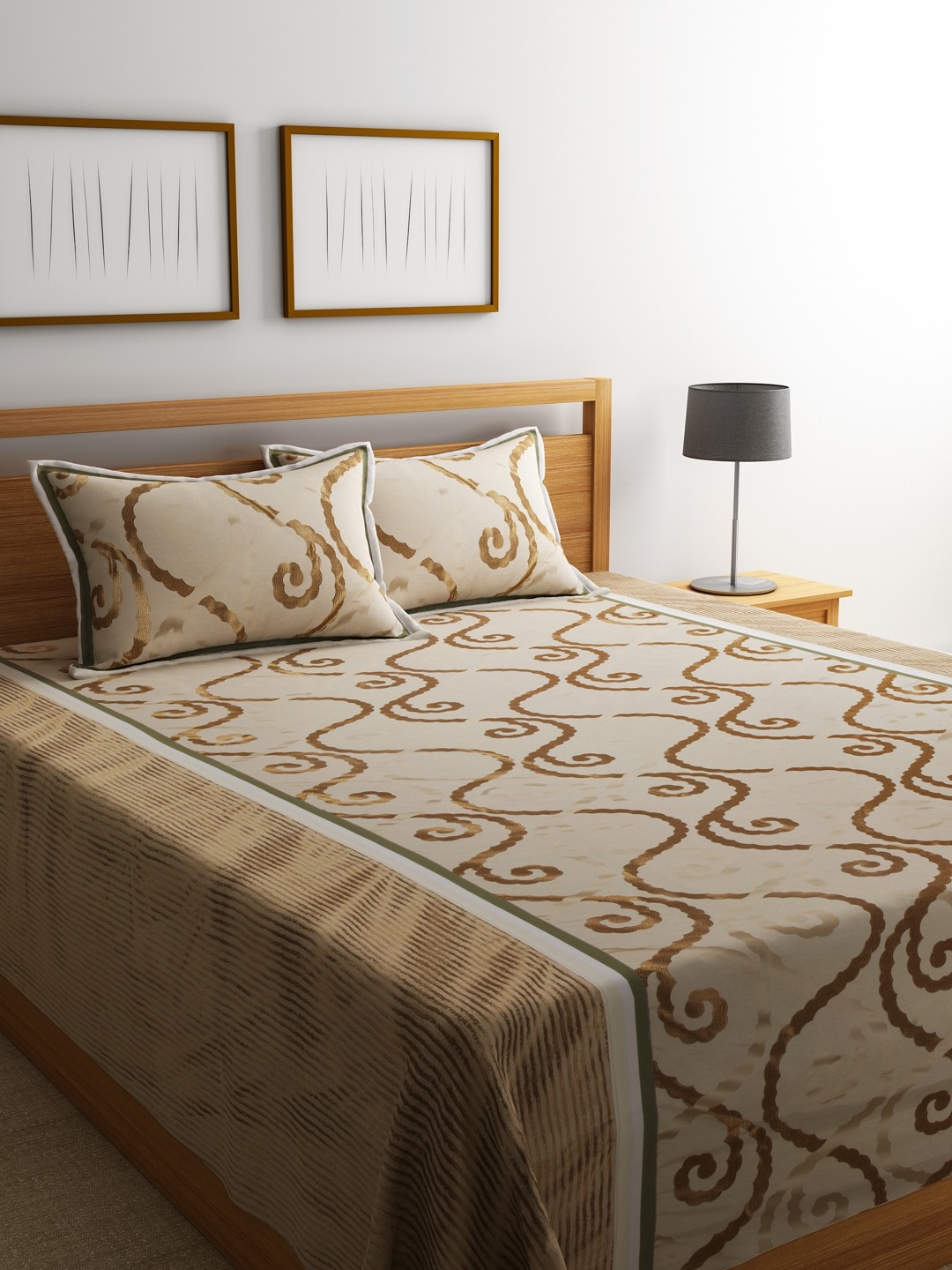 Dreamscape Brown Polycotton Printed Double Bed Cover with 2 Pillow Covers Price in India