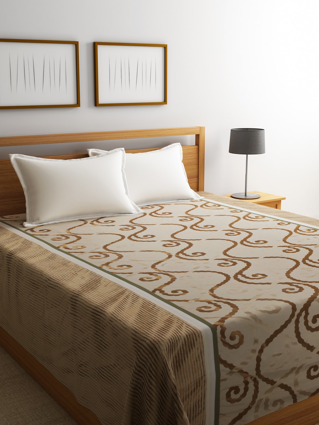 Dreamscape Brown Polycotton Printed Double Bed Cover Price in India