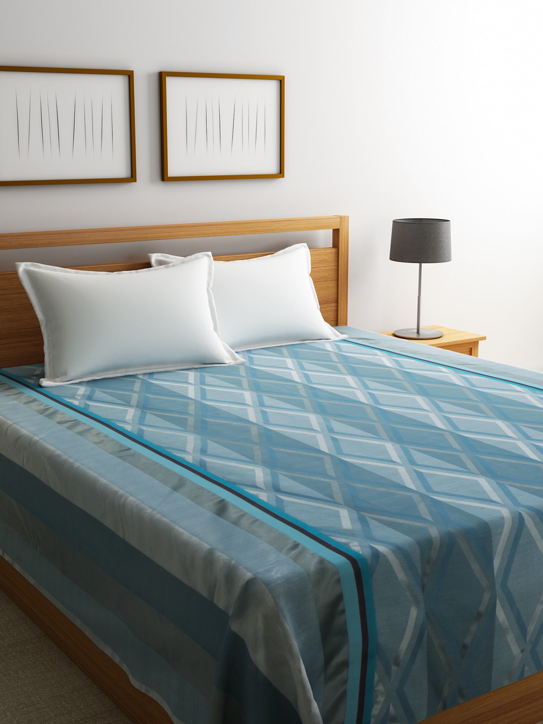 Dreamscape Blue Polycotton Printed Double Bed Cover Price in India