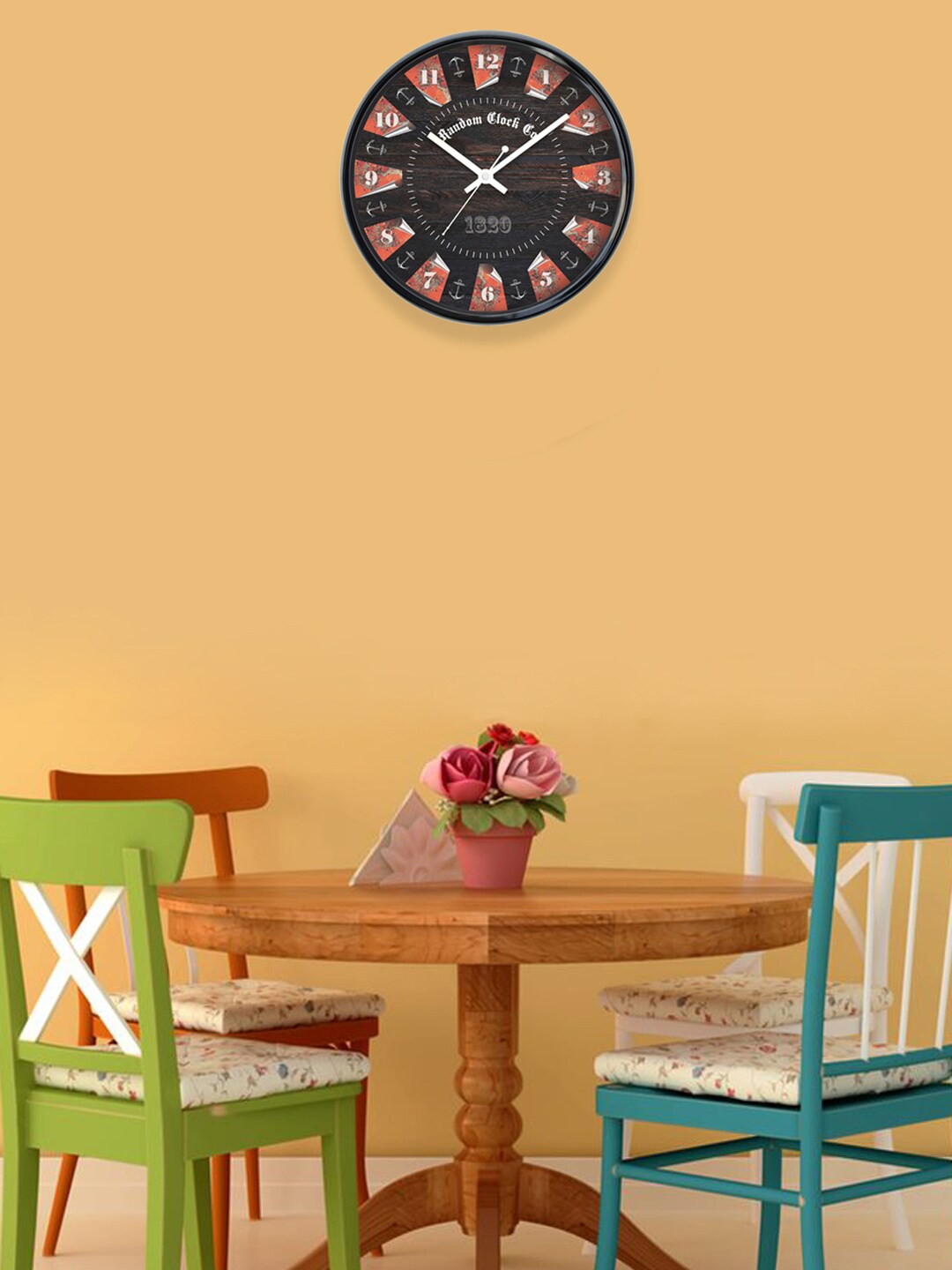 RANDOM Brown & Red Printed Analogue 30.5 cm Wall Clock Price in India