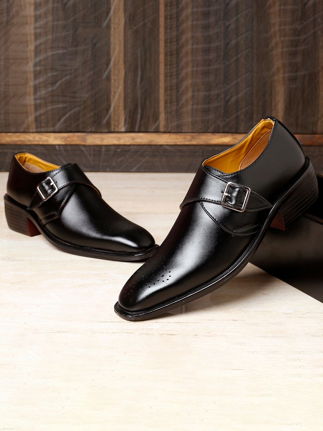 Bxxy Men Textured Perforated Height increasing Formal Monk Shoes